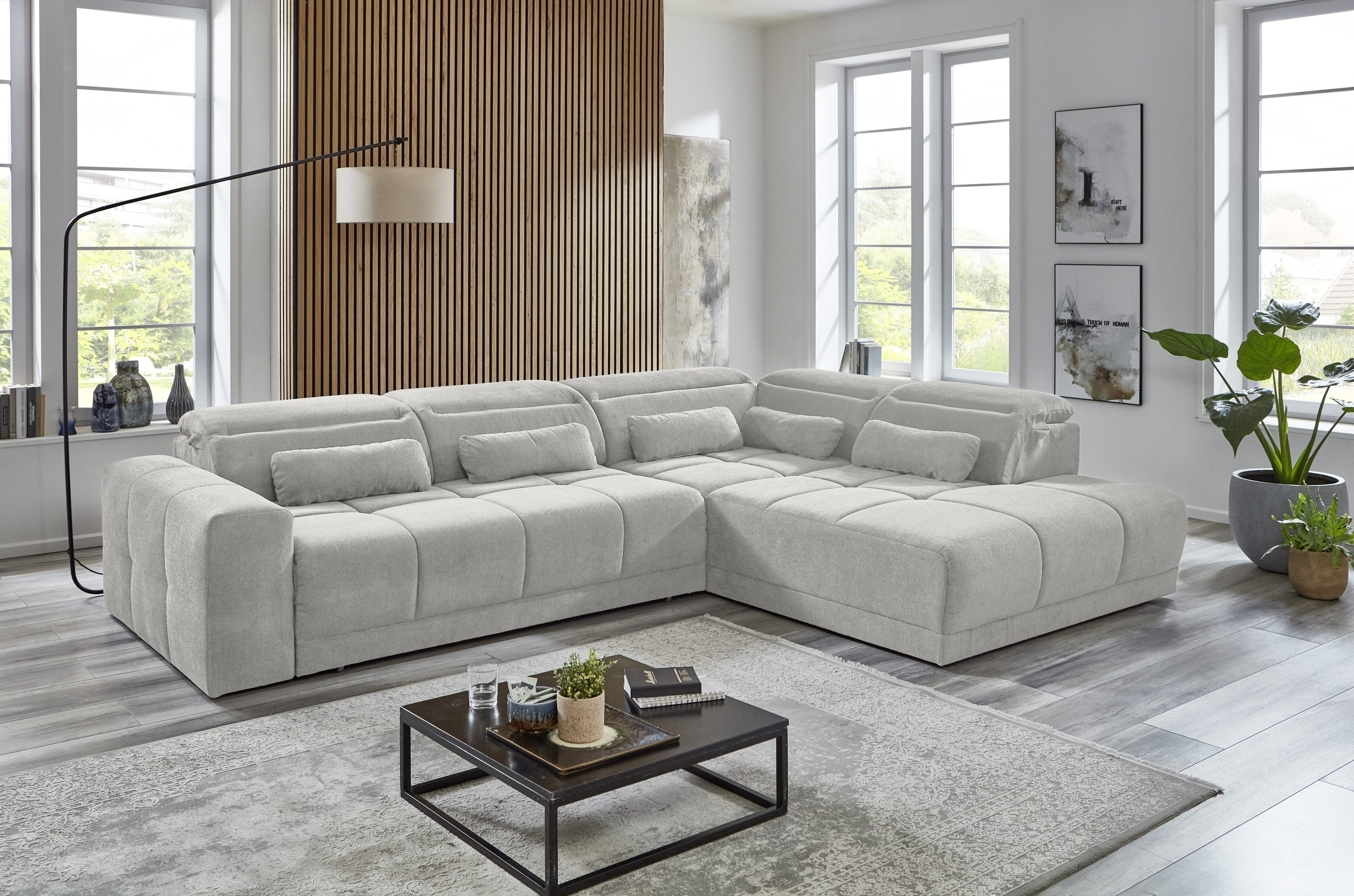 Iwaniccy Polstergarnitur Sitztiefen + Kopfteilverstellungen, silbergrau - 323x76x231 (BxHxT)