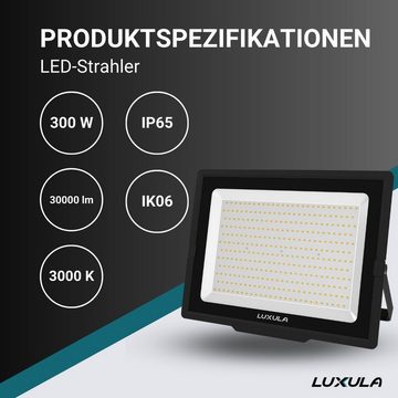 LUXULA LED Flutlichtstrahler LED-Fluter, 300 W, warm- & neutralweiß, 30000 lm, schwarz, IP65, TÜV, LED fest integriert, warmweiß, neutralweiß