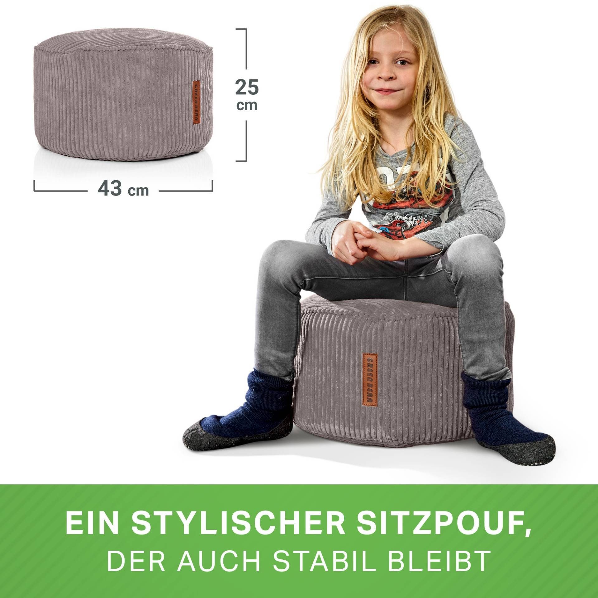 45 Schiefergrau Relax-Sessel Sitzhocker Indoor Pouf cm, Bean x Sitzkissen 25 Sitzhocker Pouf Green Cord