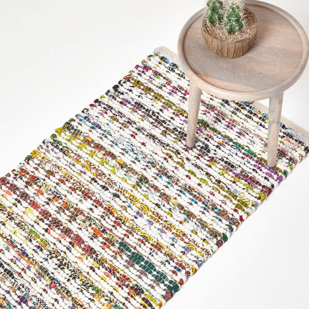Homescapes Teppich Bunter handgewebter Chindi-Teppich aus Baumwolle, 66 x 200 cm, Höhe: 20 mm