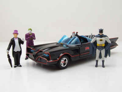 JADA Modellauto Batmobile Classic Batman TV-Serie 1966 schwarz mit Figuren Modellauto, Maßstab 1:24