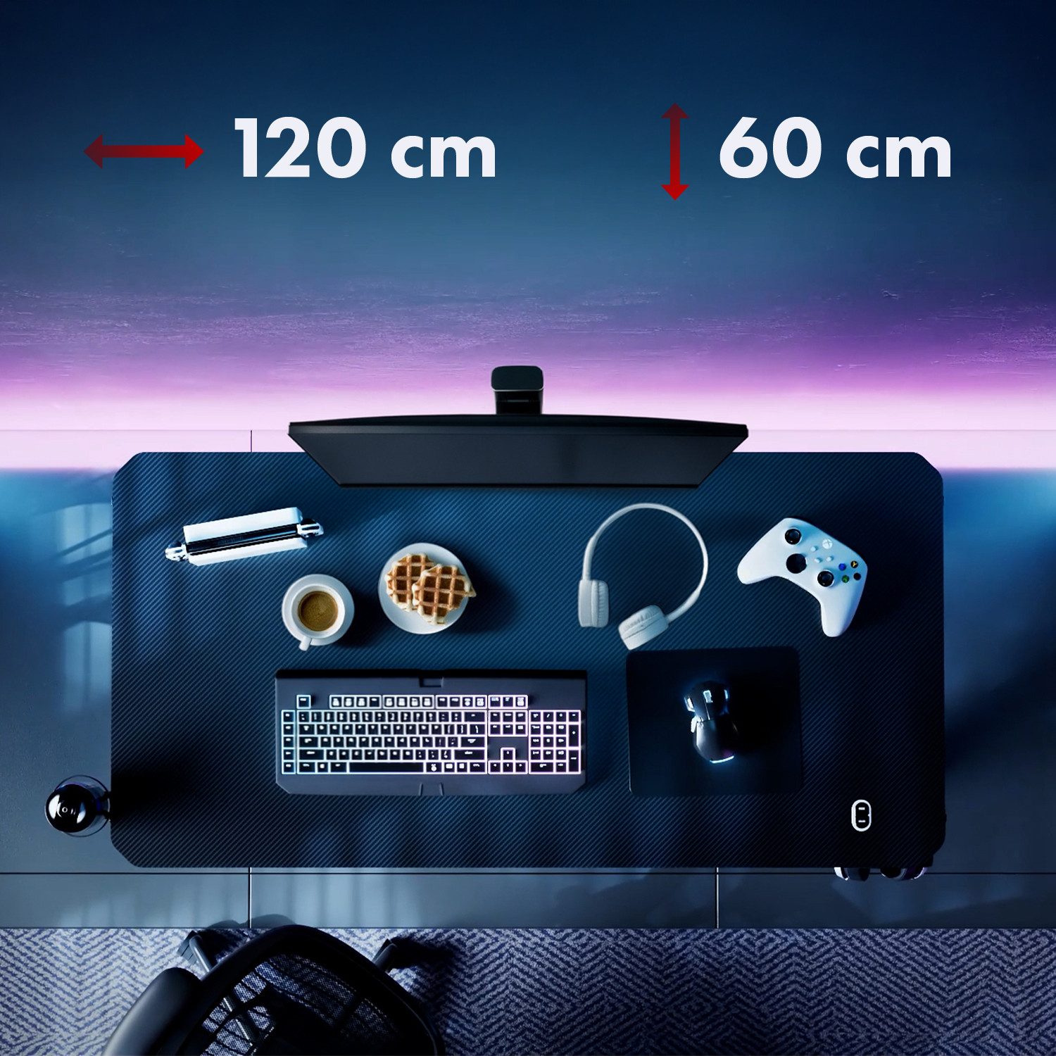 NanoRS Gamingtisch RS101 mit Kopfhörer- und Becherhalter max. 75kg, Abmessungen 120x60x75 cm – Bild 5 von 5