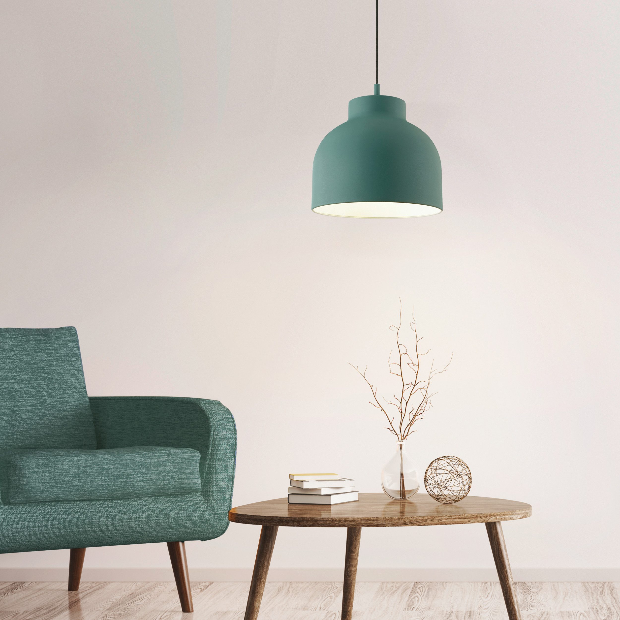 Lightbox Pendelleuchte, ohne Leuchtmittel, Hängelampe, kürzbar, 120cm Höhe, Ø 32cm, E27, max. 60W, Metall, türkis