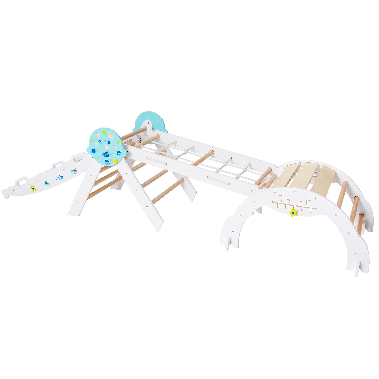 COSTWAY Klettergerüst, 9-in-1 Holz, Indoor-Kletterset mit Kletterbogen, Leiter