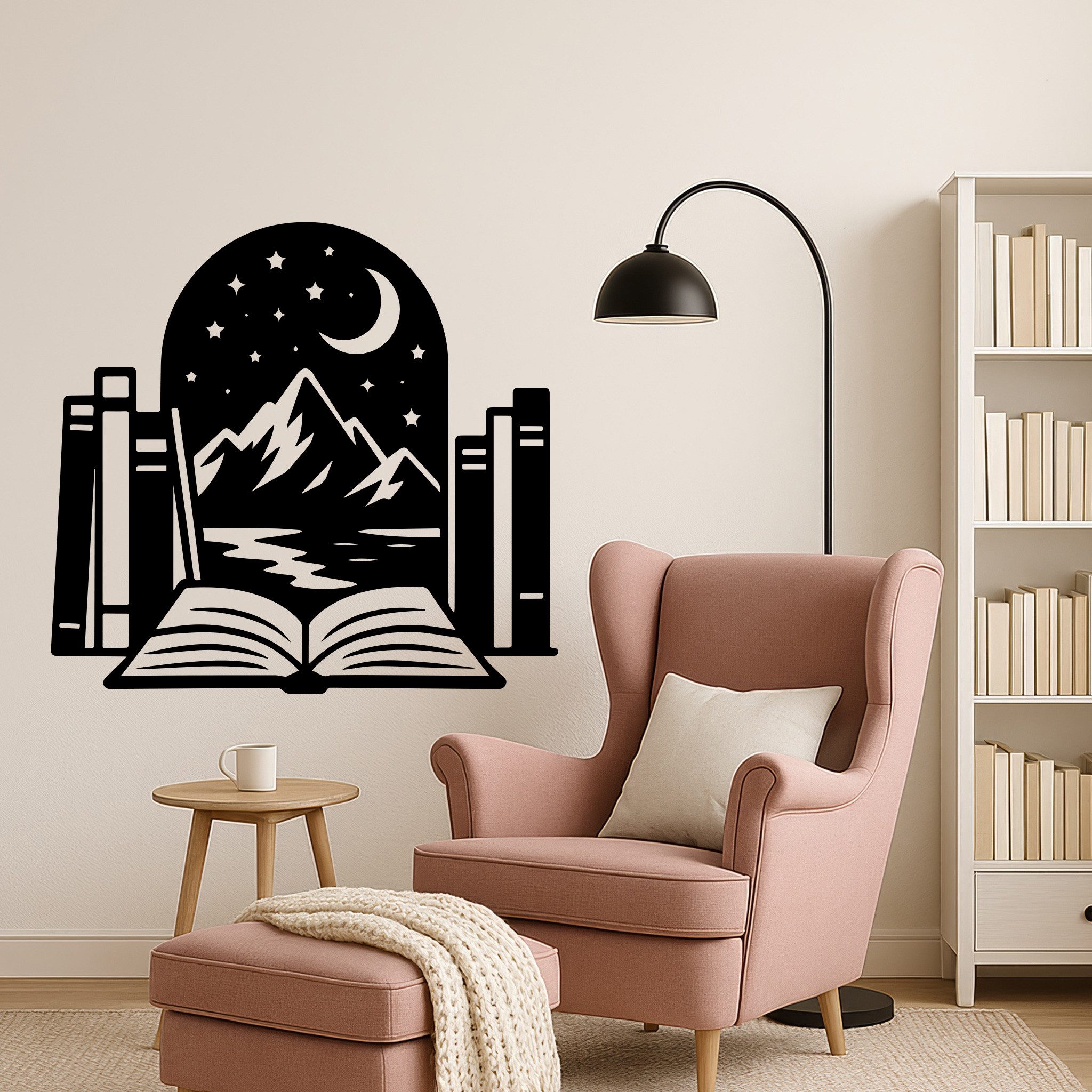 Sunnywall Wandtattoo Wandtattoo Buch und Berge Portal – magisches Design, selbstklebend, konturgeschnitten, rückstandslos entfernbar