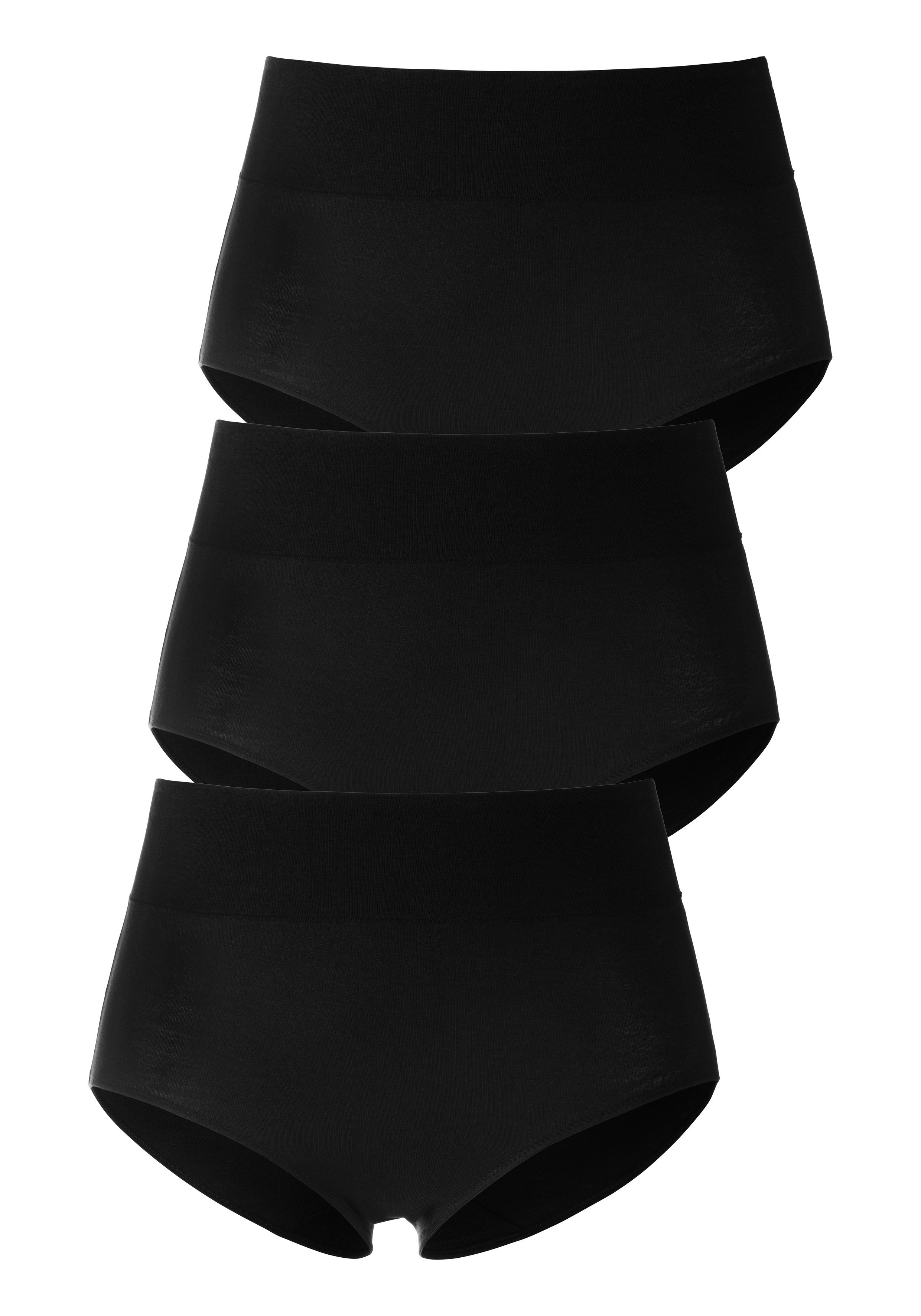 LASCANA besonders Taillenslip schwarz (Packung, komfortablem mit Bündchen 3-St)