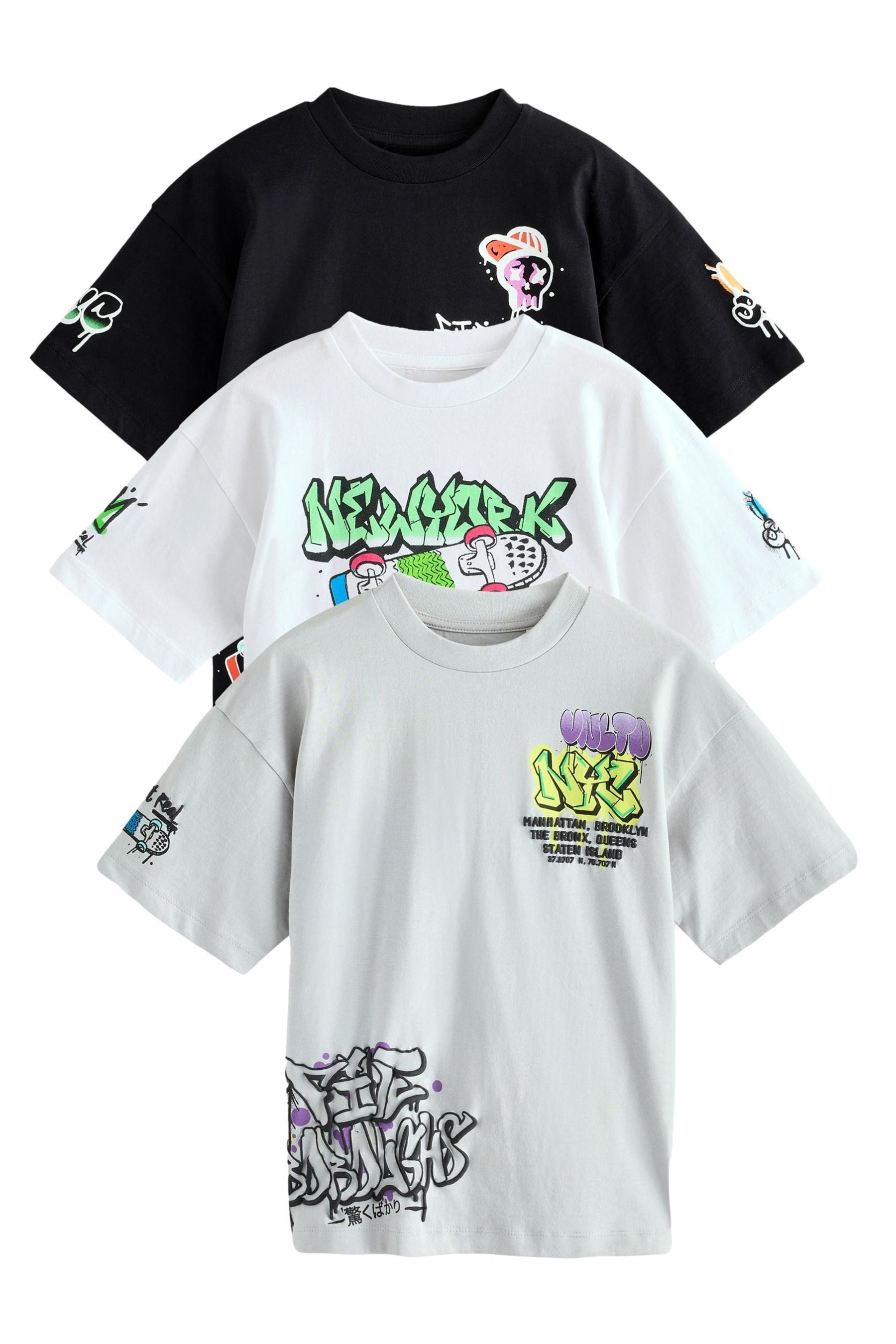 Next Print-Shirt 3er-Pack Relaxed Fit Kurzarm-T-Shirts günstig online kaufen