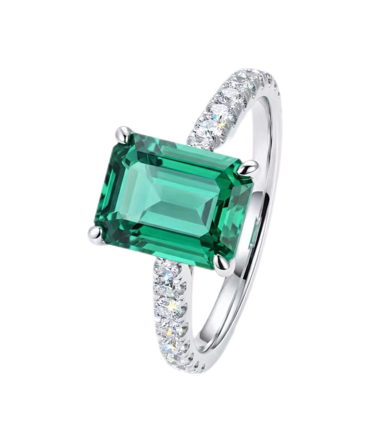 Jumpeak Diamantring Smaragdring,Damen-Diamantring,2 Karat,Diamantring mit grünem Edelstein, Geburtstagsgeschenk,Valentinstagsgeschenk,Muttertagsgeschenk