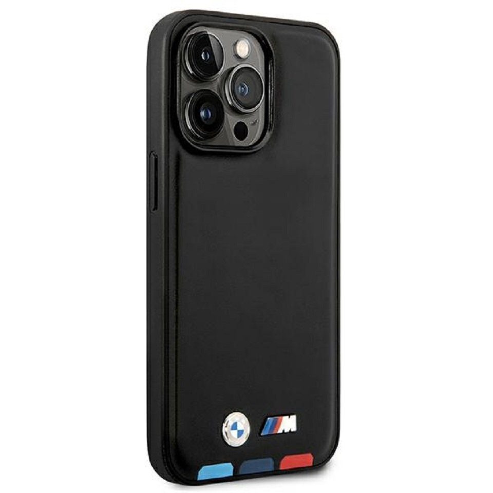 BMW Handyhülle Case Leder Tricolor schwarz Magsafe kompatibel iPhone 14 Pro Max 6,7 Zoll, Kantenschutz