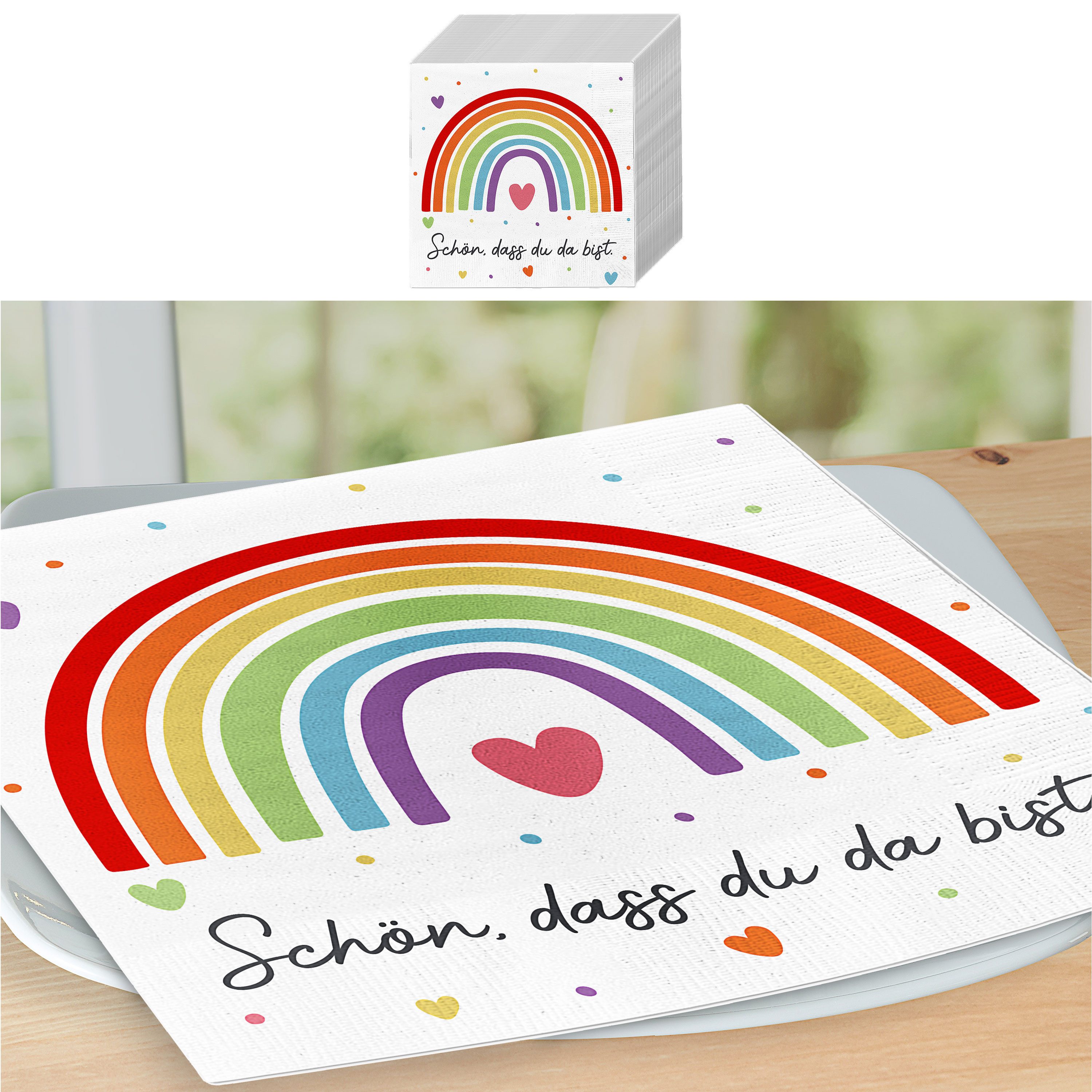 CEPEWA Papierserviette Servietten 'Regenbogen' 80er Set 33x33cm 3-lagig Papierserviette Tuch – Bild 4 von 5