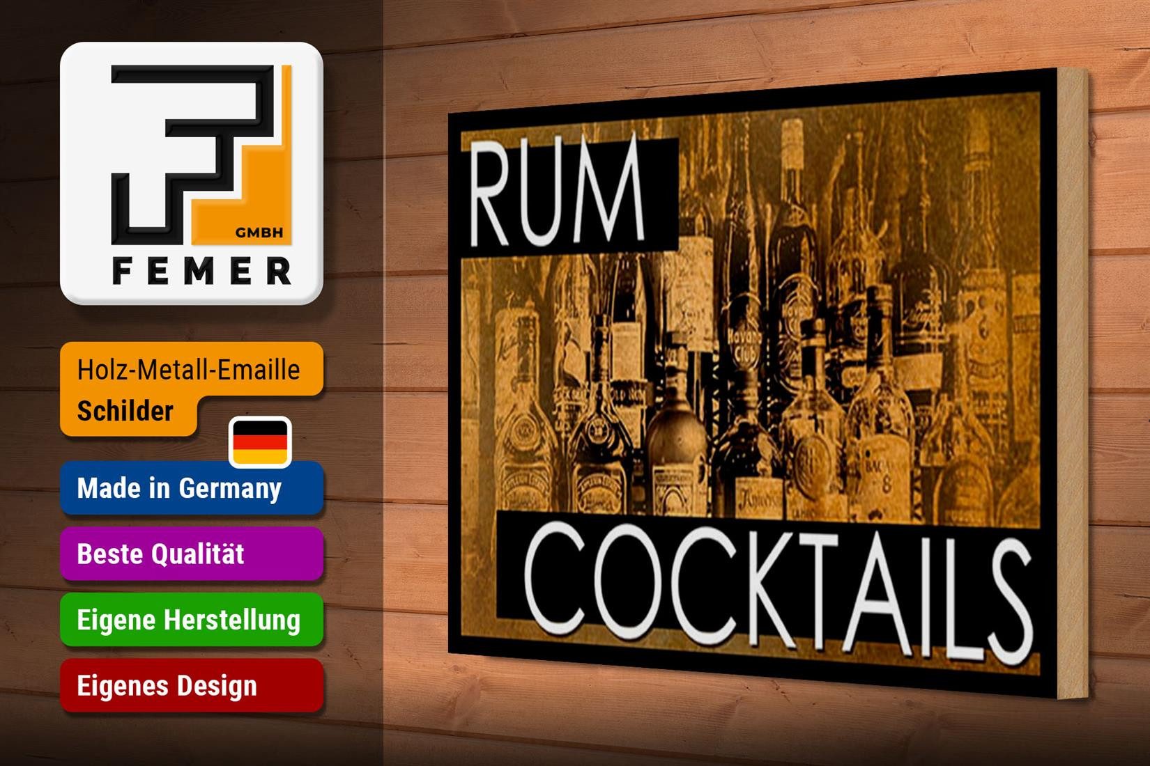 Femer GmbH Holzbild 30x20cm Rum Cocktails, Essen Trinken Genuss (1 St), Glatte Holzfaserplatte (MDF), vorn beschichtet