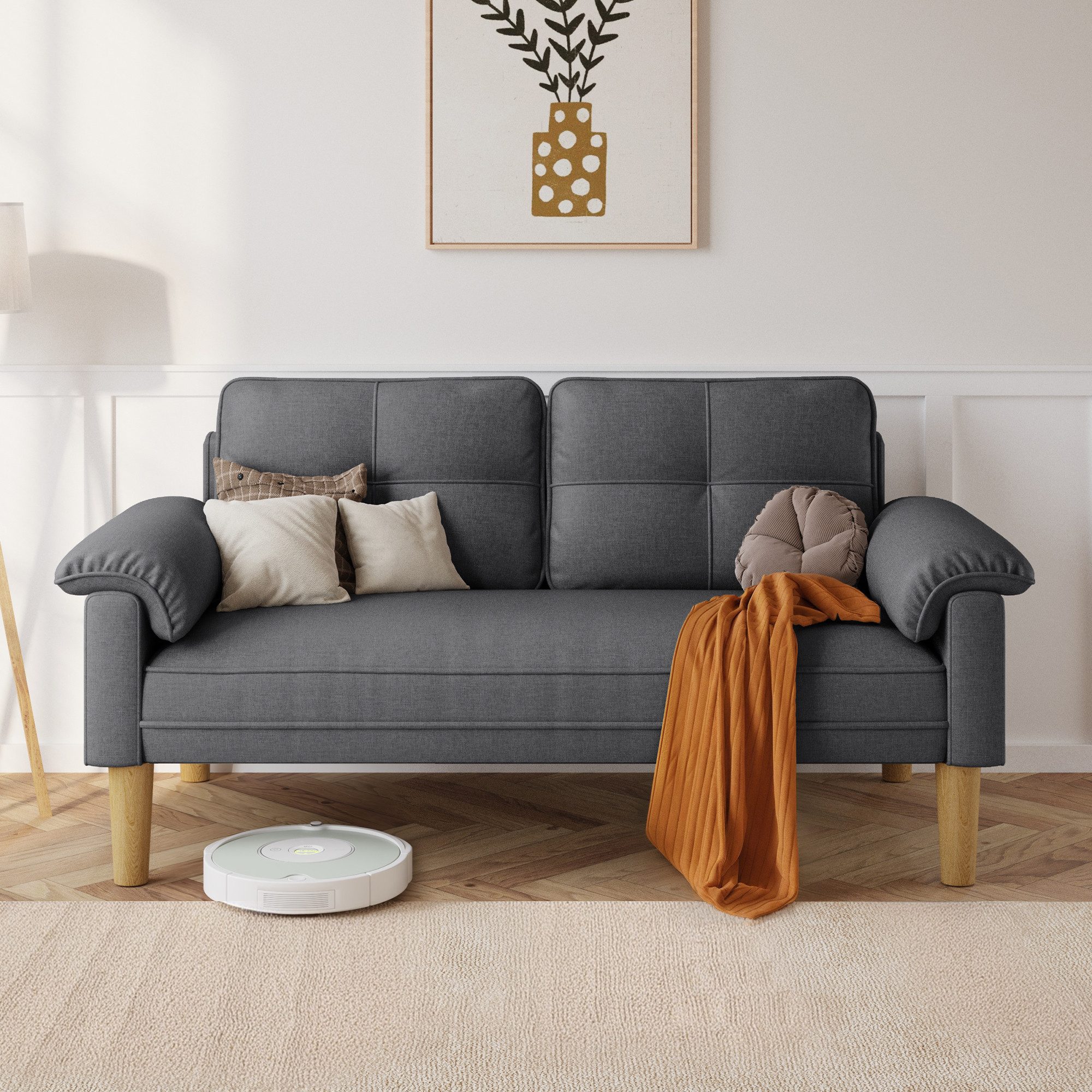 Bealife 2-Sitzer Kleine Couch, mit Armlehne und Seitentasche, 144 x 77 x 77 günstig online kaufen