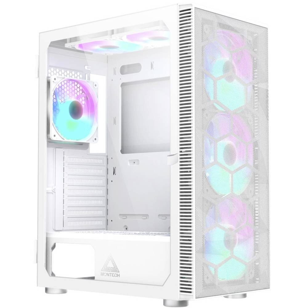 MONTECH PC-Gehäuse Midi-Tower, RGB, Tempered Glass X3 MESH WH