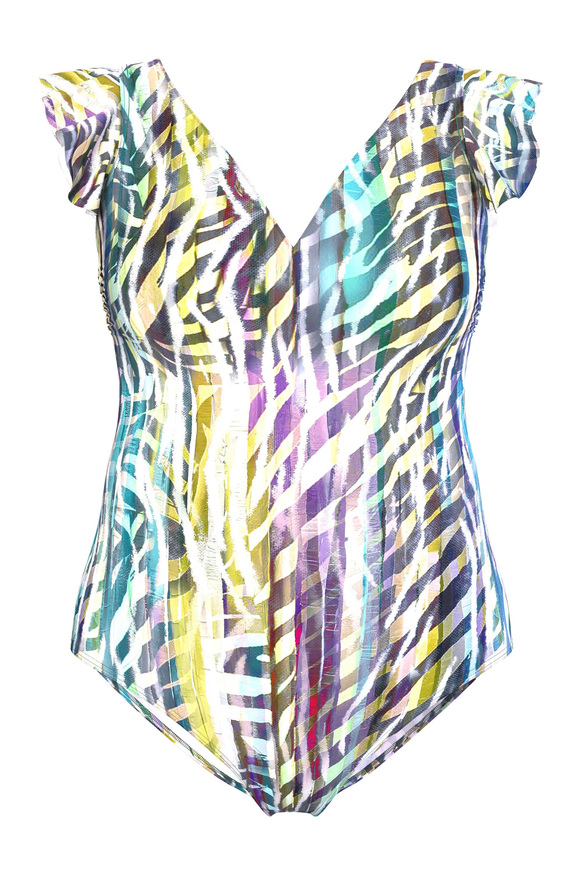 Ulla Popken Badeanzug Badeanzug Animal-Streifen Softcups Ärmelvolant günstig online kaufen