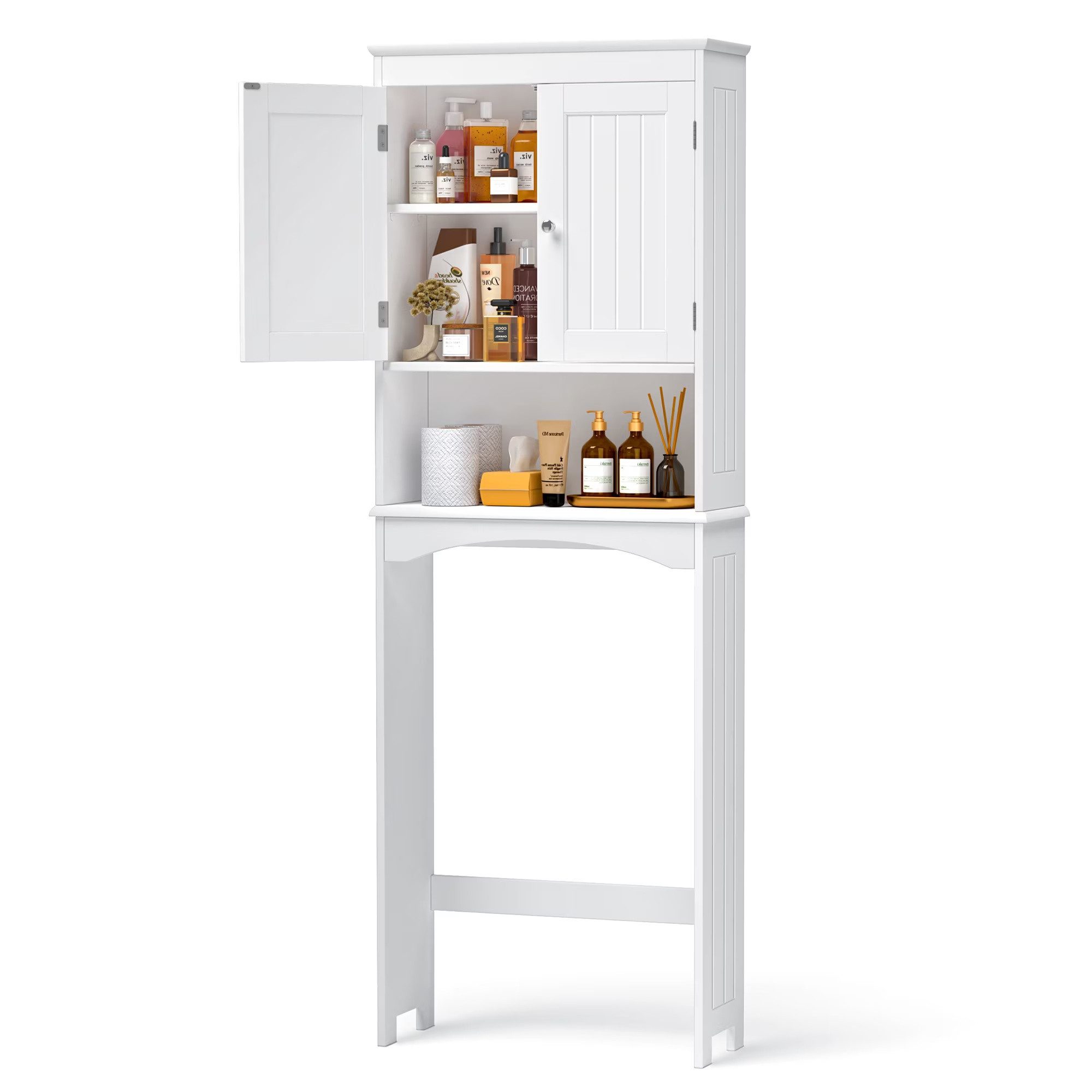 Blishom Badregal WC-Regal über Toilette, Badezimmerschrank mit Verstellbarem Regalboden, Badregal Platzsparend mit Offenem Fach, 167 x 60 x 23 cm