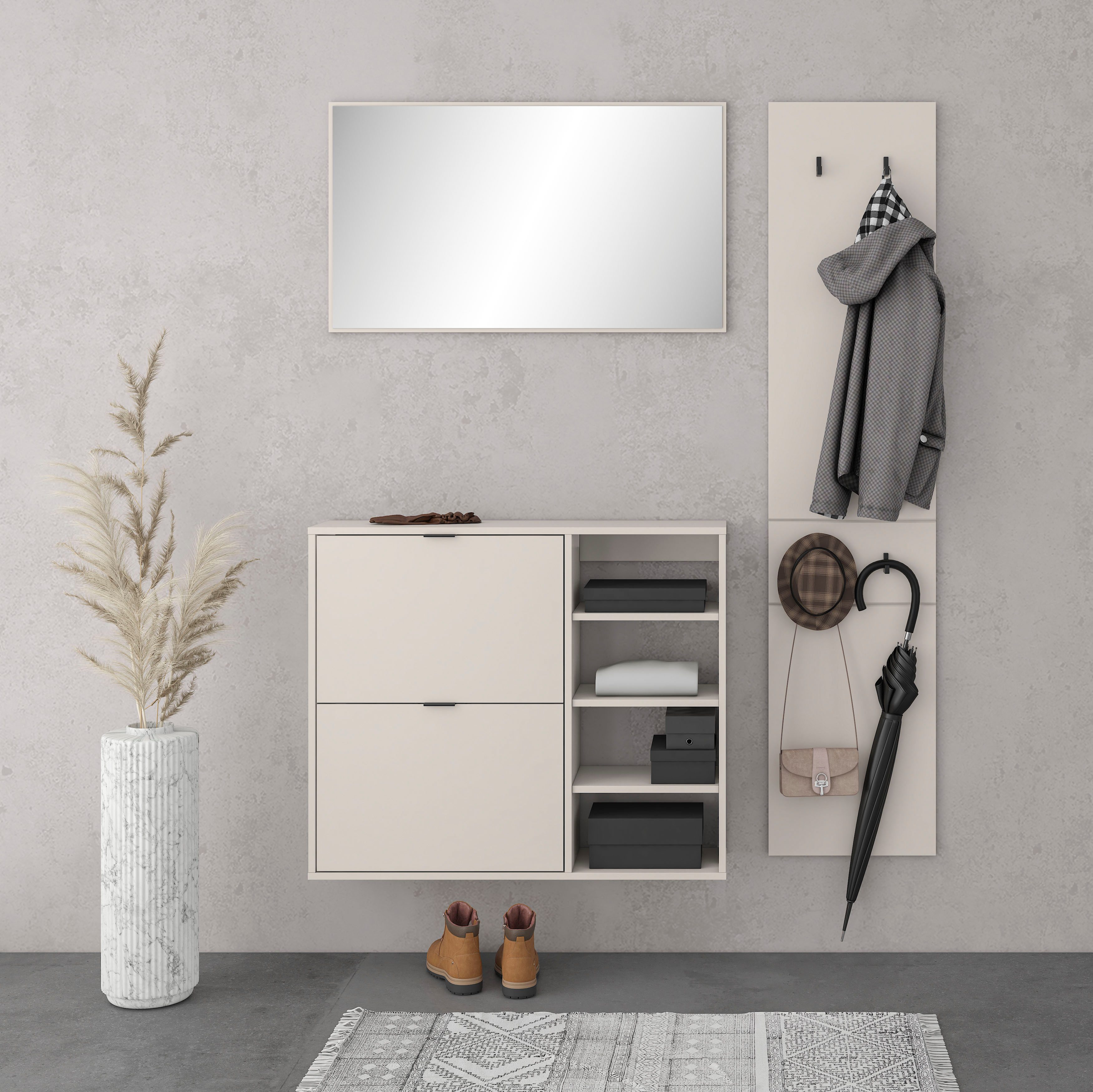 HBZ Garderoben-Set Florenz Garderobe B/H/T 140x180x27 cm, (3-St), Breite 140 cm, 3-tlg., Lip-Griff