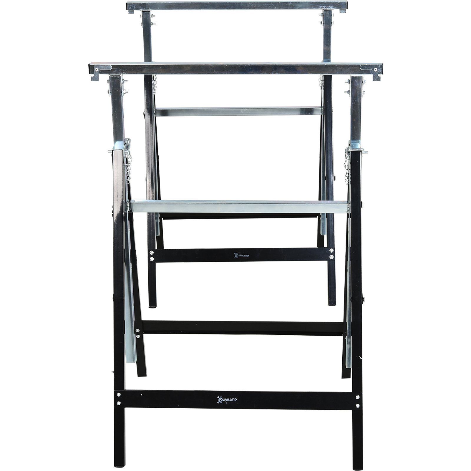 Durhand Sägebock Arbeitsbock Hohenverstellbar Faltbar, 200 kg max. Belastbarkeit, (Klappbar, 2-St., Metall), 68 x 56 x 80-130 cm, Schwarz