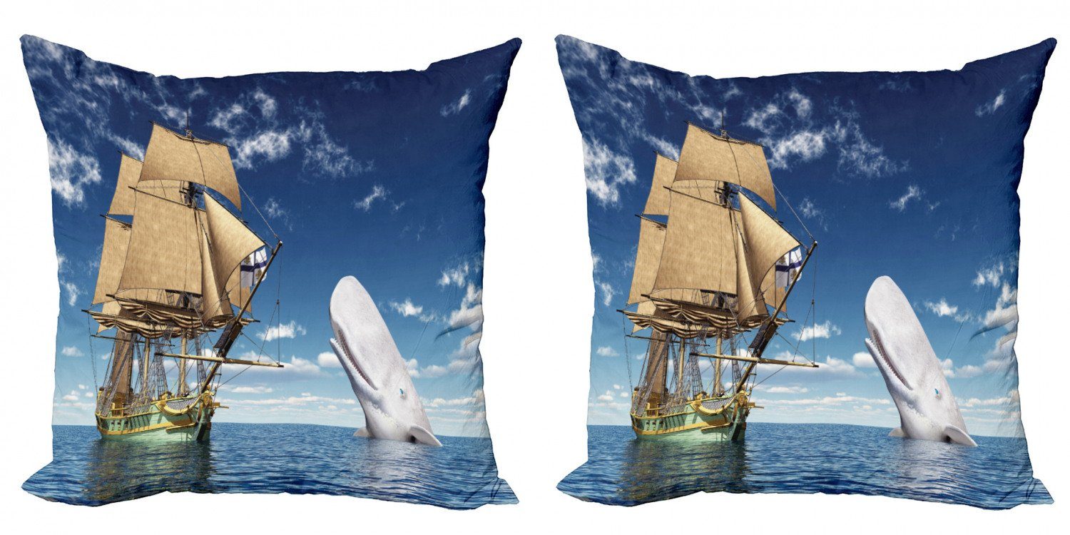 Accent Modern Doppelseitiger (2 Wal und Säugetier Stück), Kissenbezüge Digitaldruck, Piraten-Schiff Fisch Abakuhaus