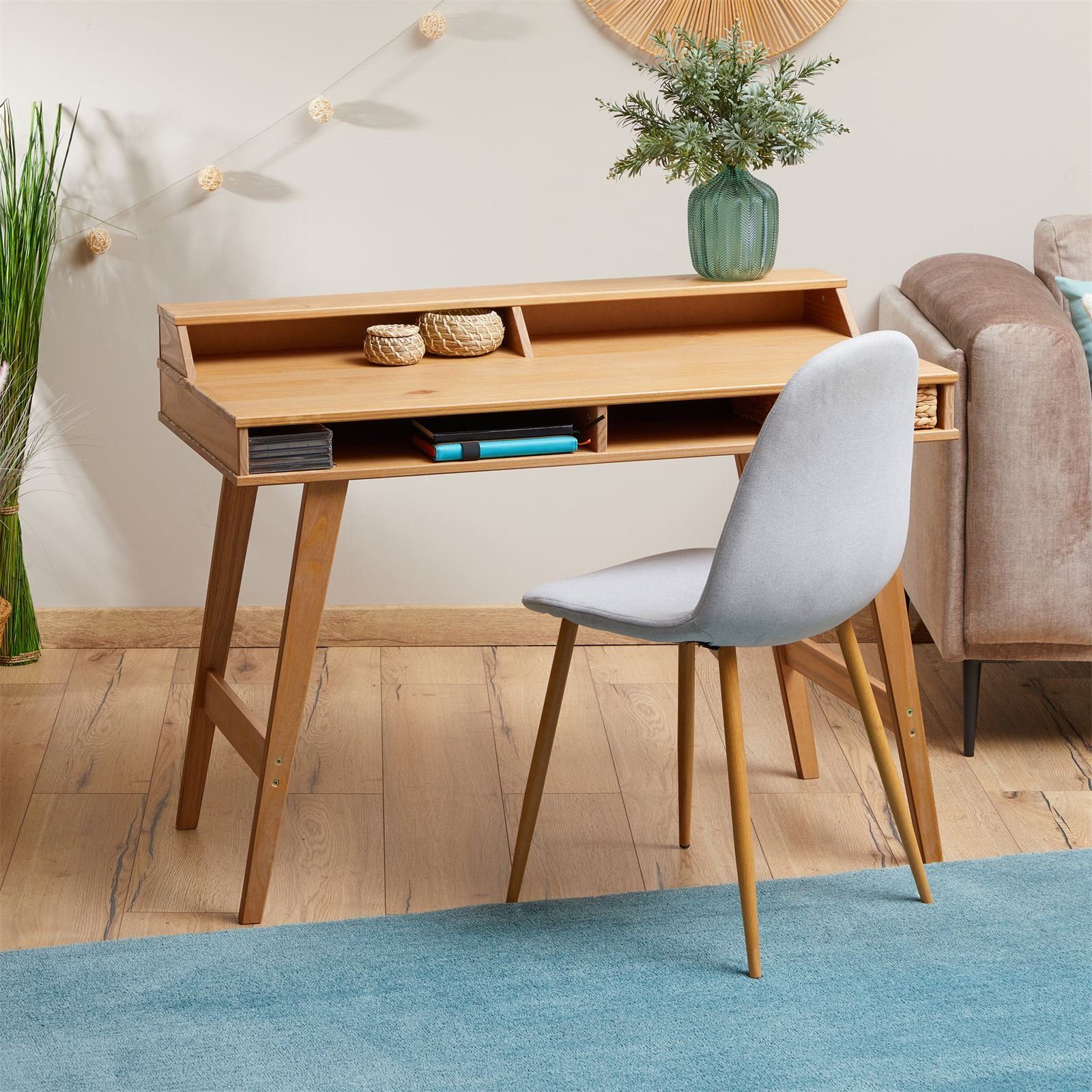 IDIMEX Schreibtisch LUNA, Bürotisch mit Aufsatz und Ablagefach, Kiefer Massivholz braun