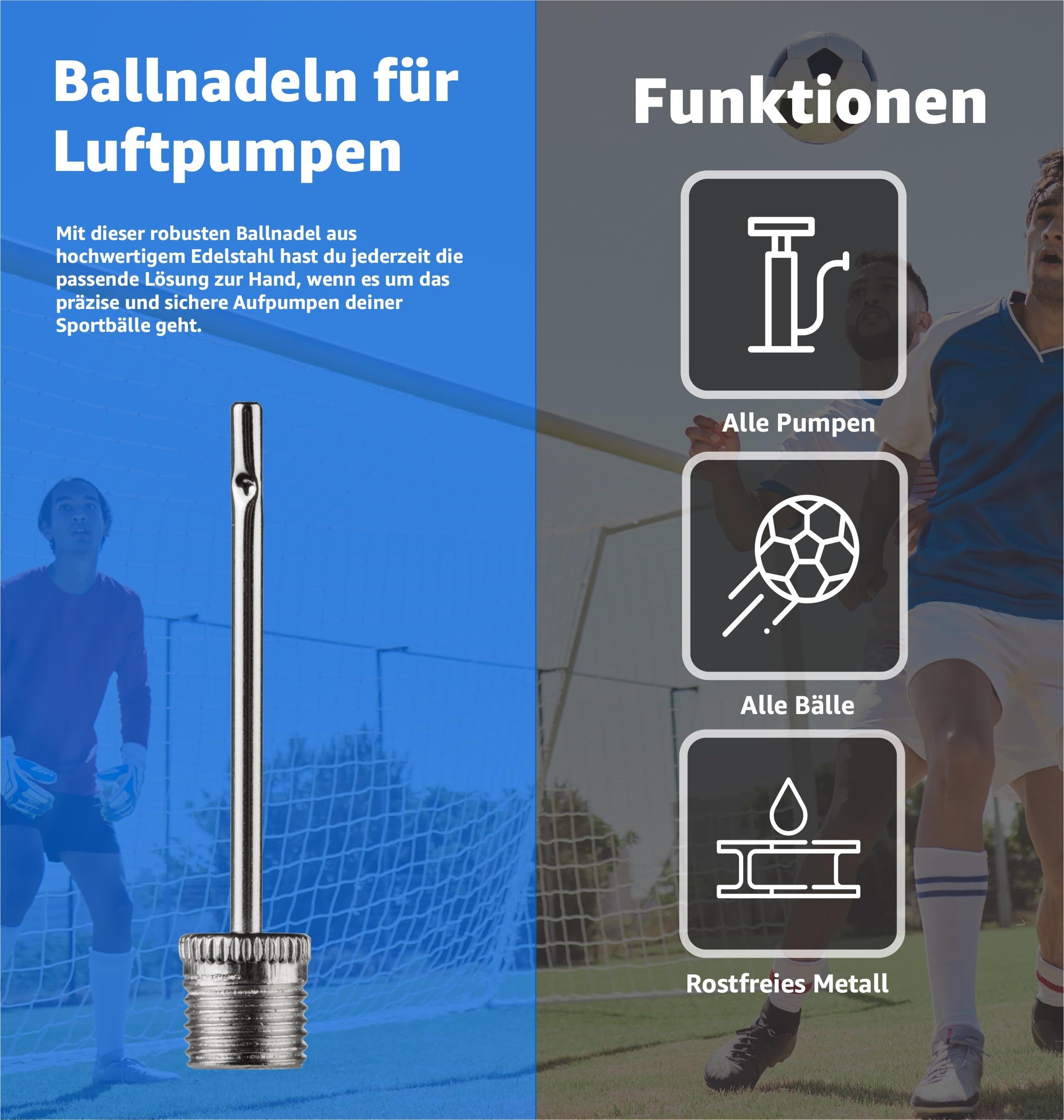 Sportyfits® Luftpumpe 10x Ballnadeln Ballpumpe - alle Bälle - Schraubgewinde Ventilnadeln (Set, 10-tlg)