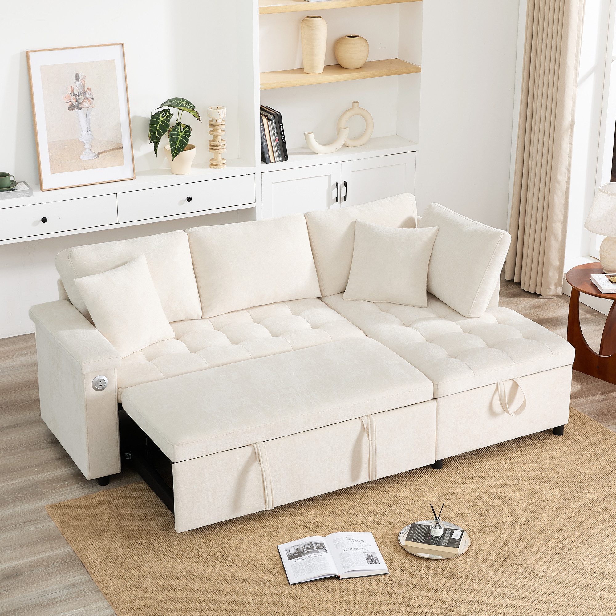i@home Ecksofa L-Sofa, Schlafsofa,Beige/Grau, mit Stauraum, günstig online kaufen