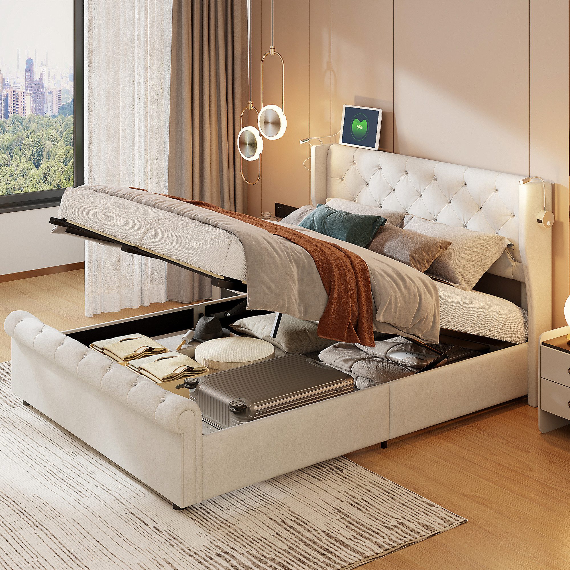 PXloue Polsterbett Doppelbett Stauraumbett 140x190 cm (Für Jugendliche geei günstig online kaufen