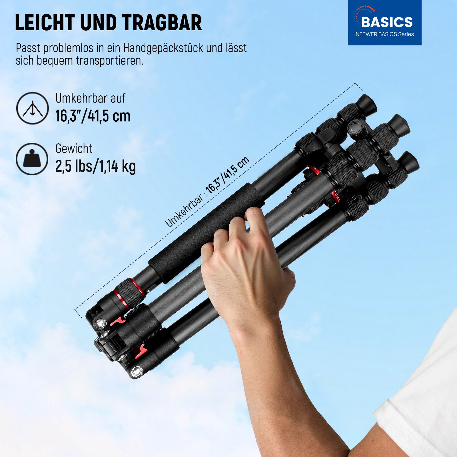 Neewer TP17B 163cm Carbonfaser Reisestativ Einbeinstativ kompaktes leichtes Dreibeinstativ (tragbares Handy Kamera Stativ kompatibel mit iPhone Videoaufnahmen)