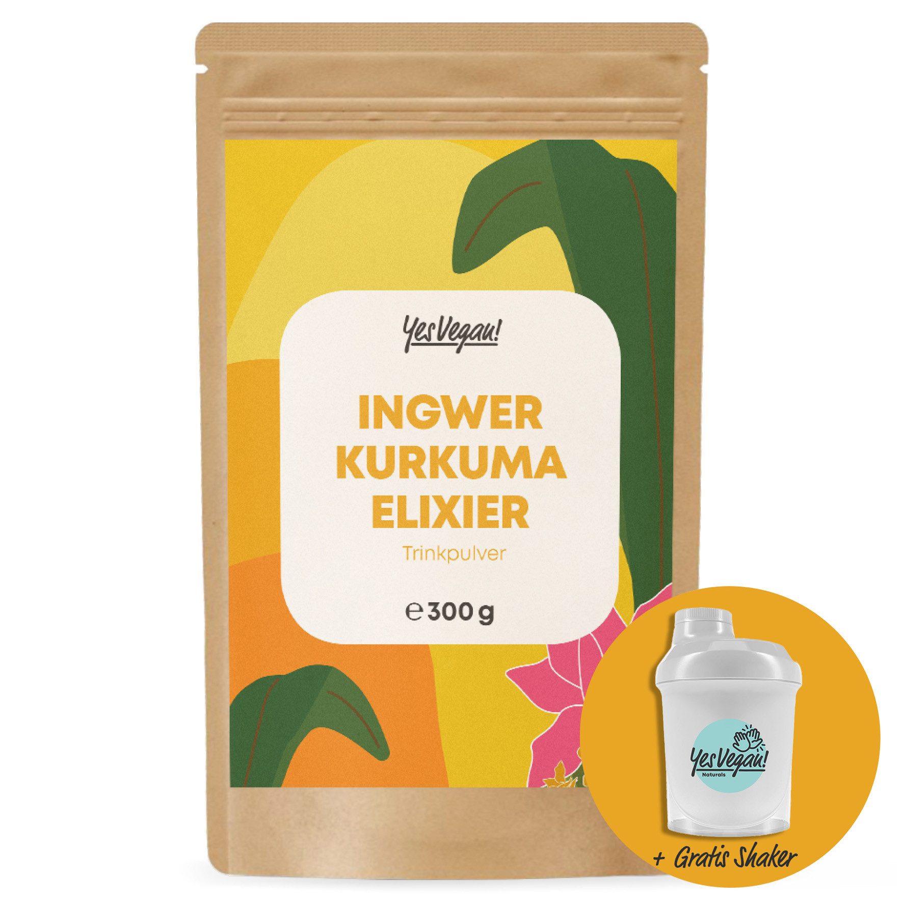 Yes Vegan Trinkpulver Ingwer Kurkuma 300g Packung Pulver