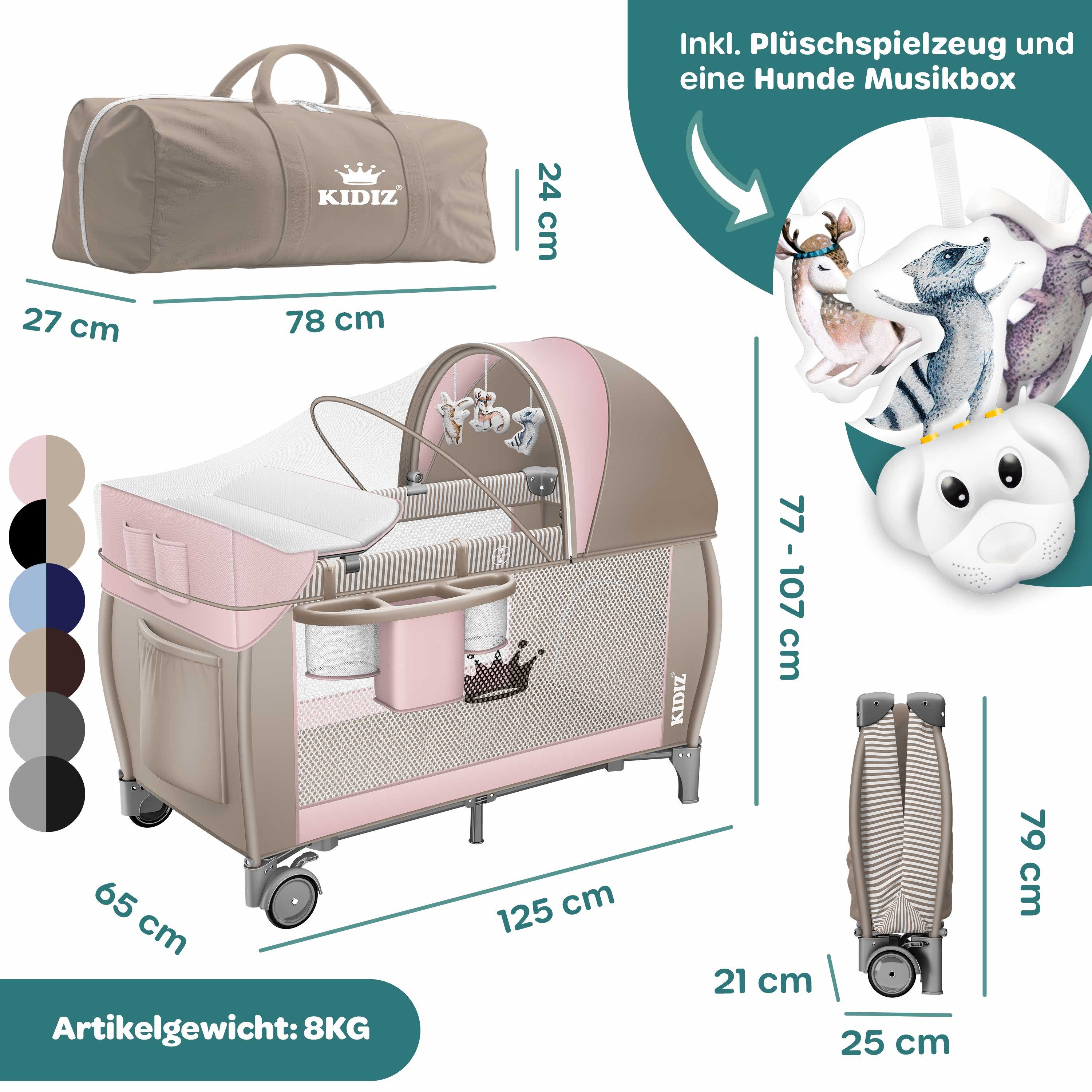 KIDIZ Baby-Reisebett, Babybett Kombi Set mit Matratze & Wickelauflage ab Geburt bis 15 kg