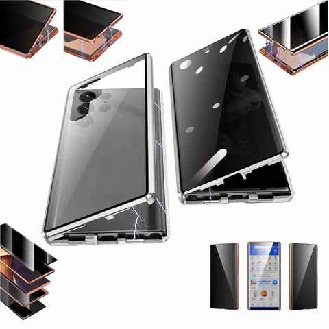 Wigento Handyhülle Beidseitiger 360 Grad Privacy Magnet / Glas Case Bumper für Samsung Galaxy S23 Ultra 5G Handy Tasche Case Hülle Cover New Style