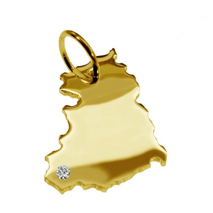 schmuckador Kettenanhänger Kettenanhänger in der Form von der Landkarte DDR mit Brillant 0 015ct an Ihrem Wunschort in massiv 585 Gelbgold