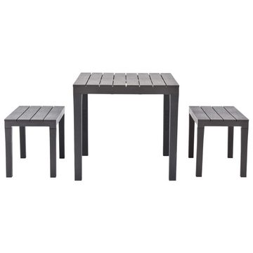 vidaXL Gartenlounge-Set Gartentisch mit 2 Bänken Kunststoff Braun, (3-tlg)