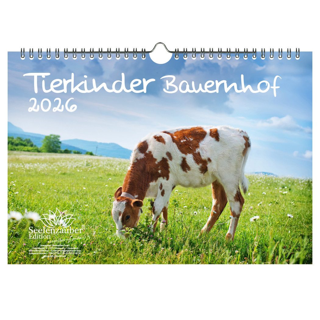 Seelenzauber Wandkalender Tierkinder Bauernhof DIN A4 Kalender für 2026 Tiere auf dem Bauernhof
