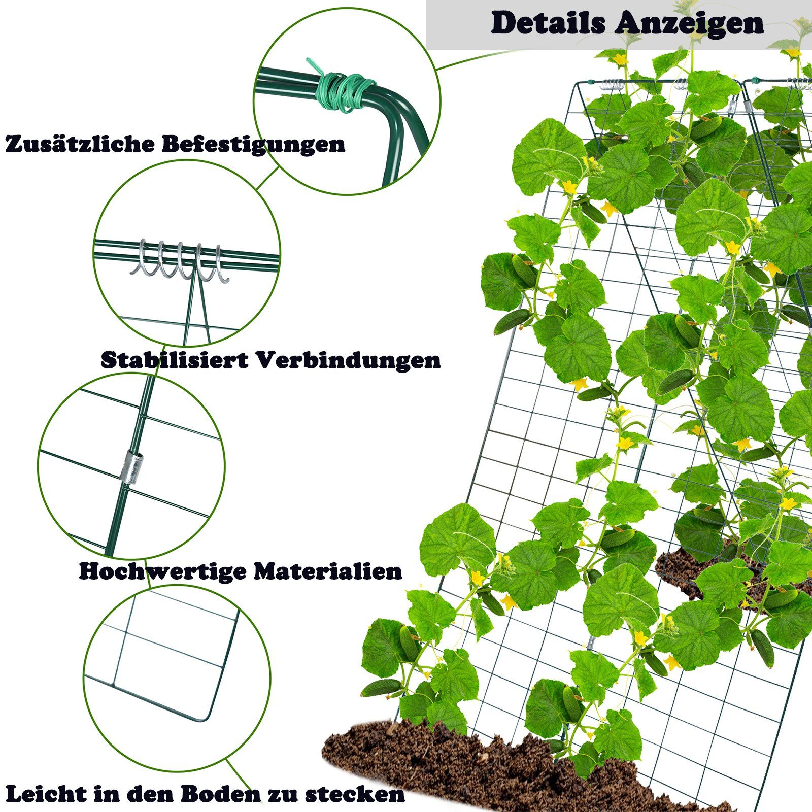 AUFUN Rankhilfe Gurken Rankgitter Gartenspalier AFrame (4/8 Set)