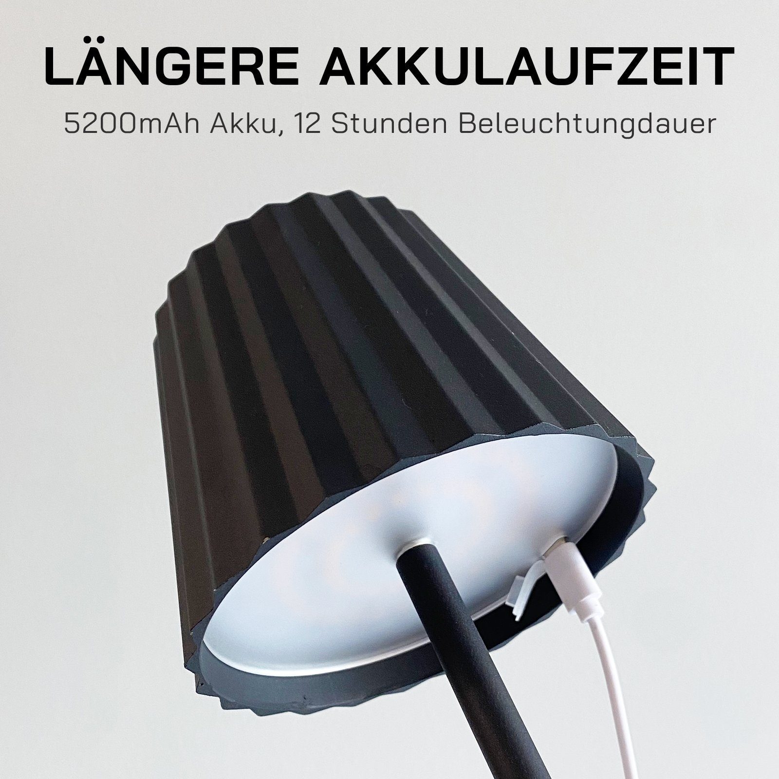LIGHTSTUDIO Außen-Tischleuchte Tischleuchten LED Outdoor Akku Wohnzimmer Tischlampe Dimmbar Schreibtischlampe, -Schwarz, 5200mAh Schlafzimmer, schwarzfarbe Kabellos