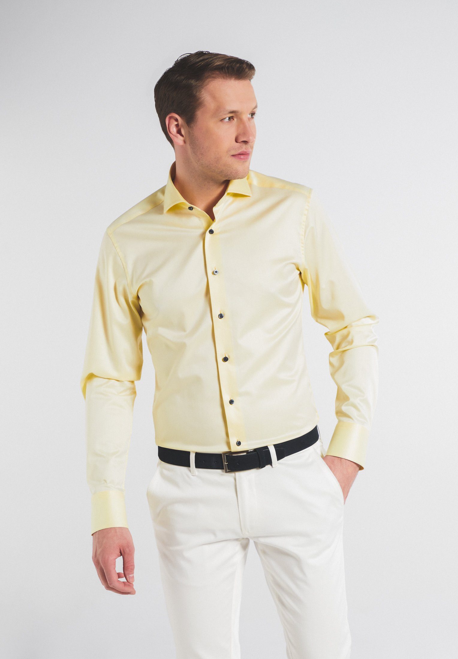 Twill Shirt Eterna Langarm Luxury Gelb Langarmhemd
