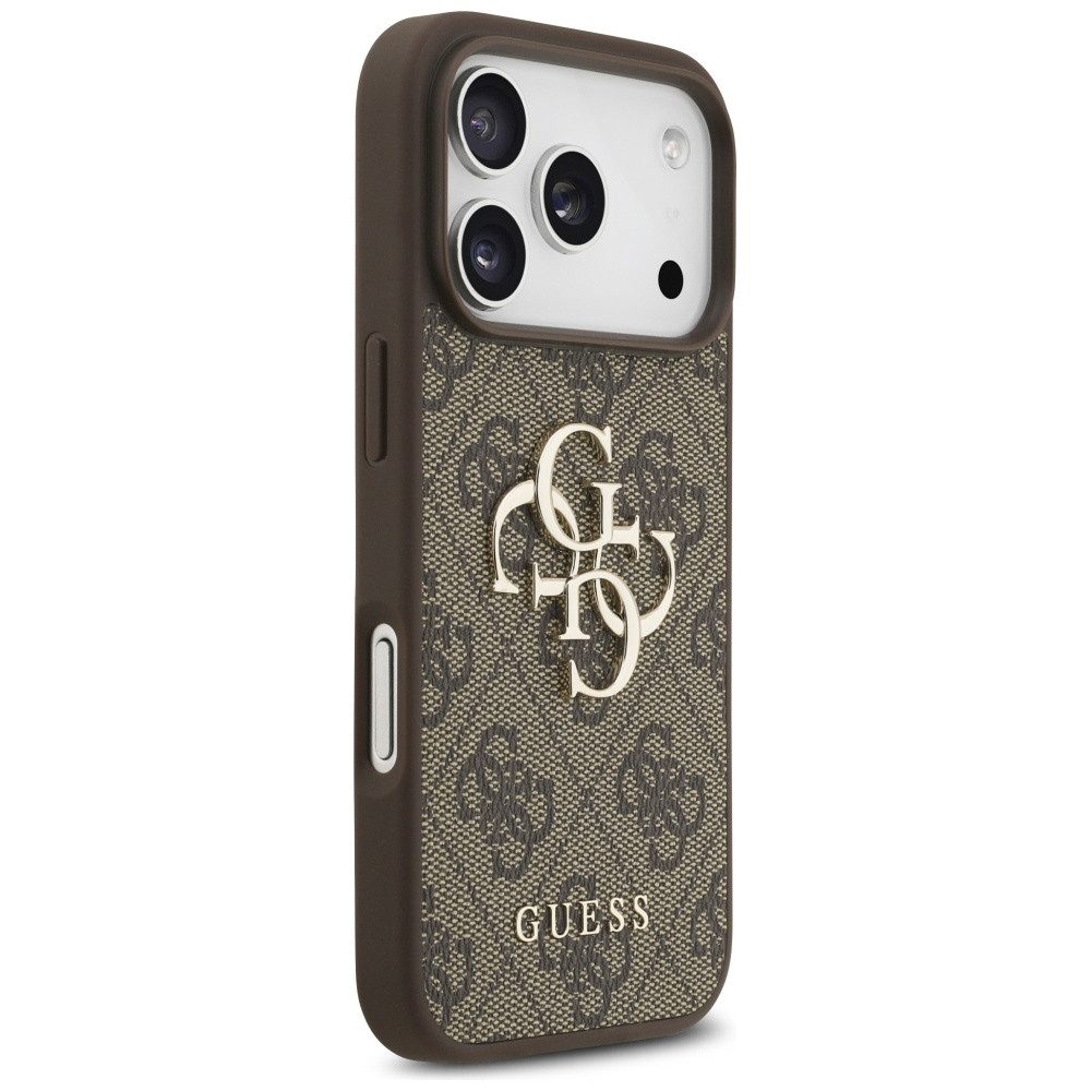 Guess Handyhülle Case iPhone 17 Pro Kunstleder braun Big Logo goldfarbig Kette 6,3 Zoll, Kantenschutz – Bild 4 von 5