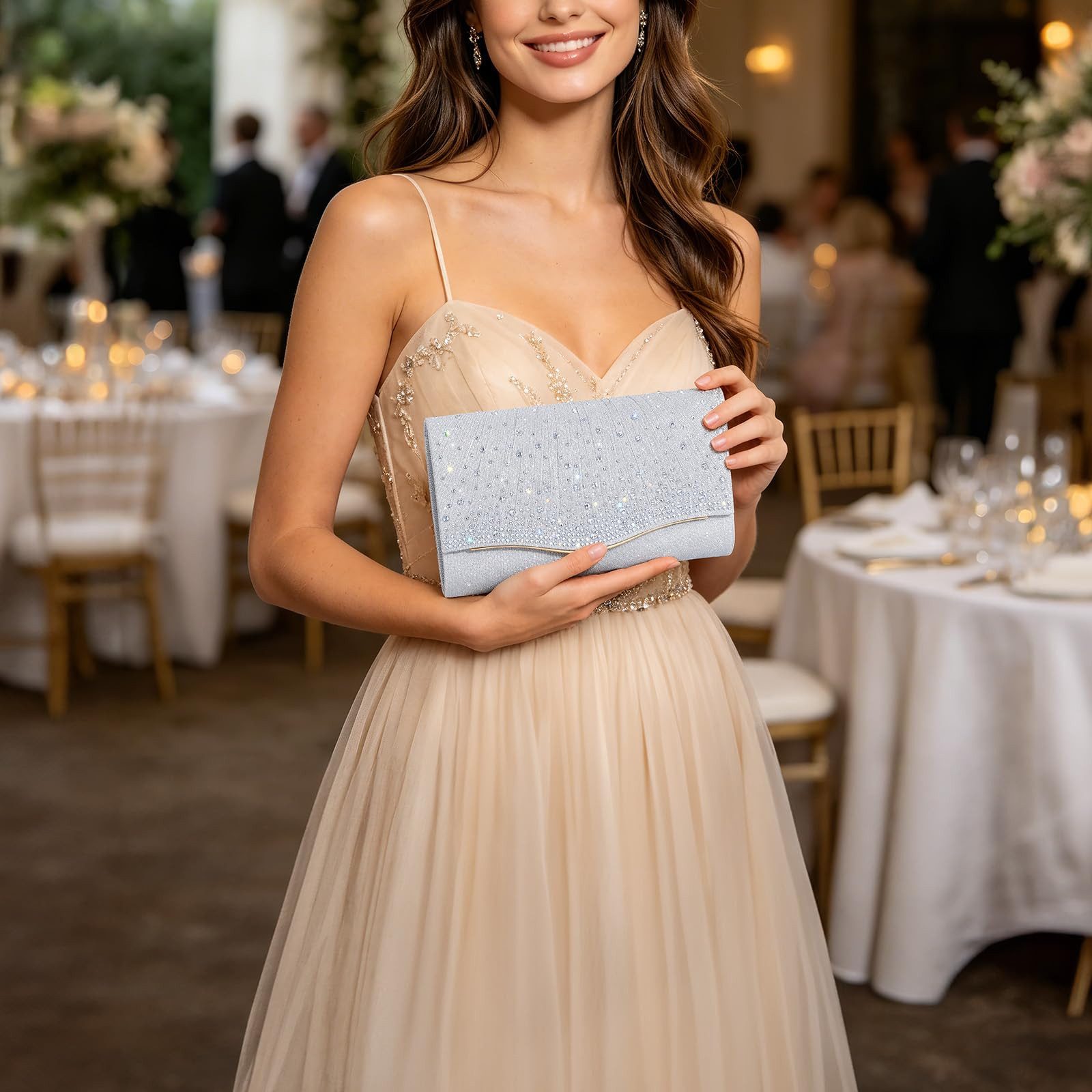 nsihing Abendtasche Damen-Abendtasche mit Strasssteinen, funkelnde Clutch, ideal für Hochzeiten, Partys und Bälle – Bild 2 von 5