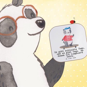 Mr. & Mrs. Panda Getränkeuntersetzer Panda Longboard fahren - Weiß - Geschenk, Sport, Auszeichnung, Bierde, 1-tlg., Innovative Designs