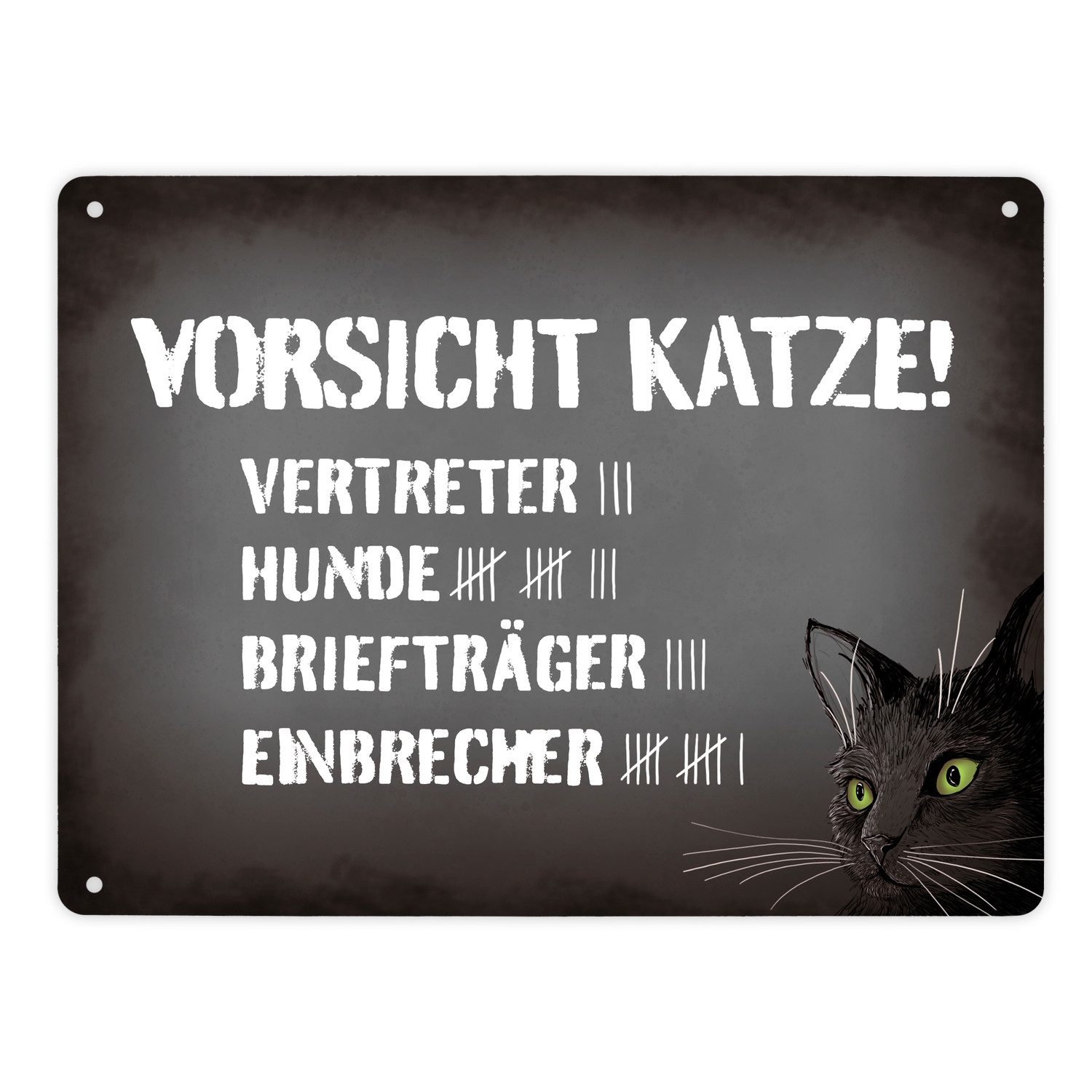 Metallschild Metallschild XL mit Spruch: Vorsicht Katze - Liste Schild Blechschild