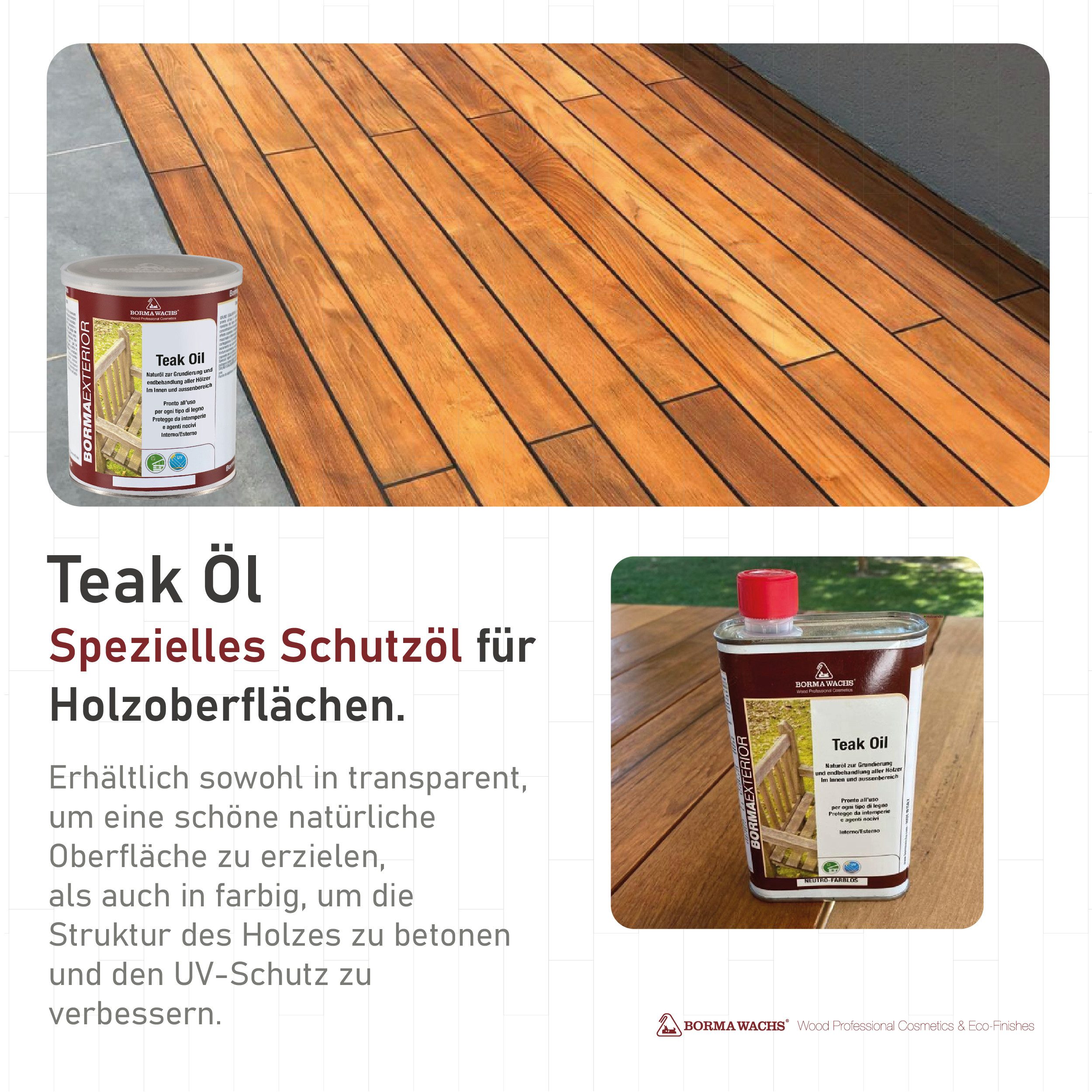 BORMA Holzöl Teaköl 500ml, Pflegeleicht – einfache Anwendung und spätere Auffrischung