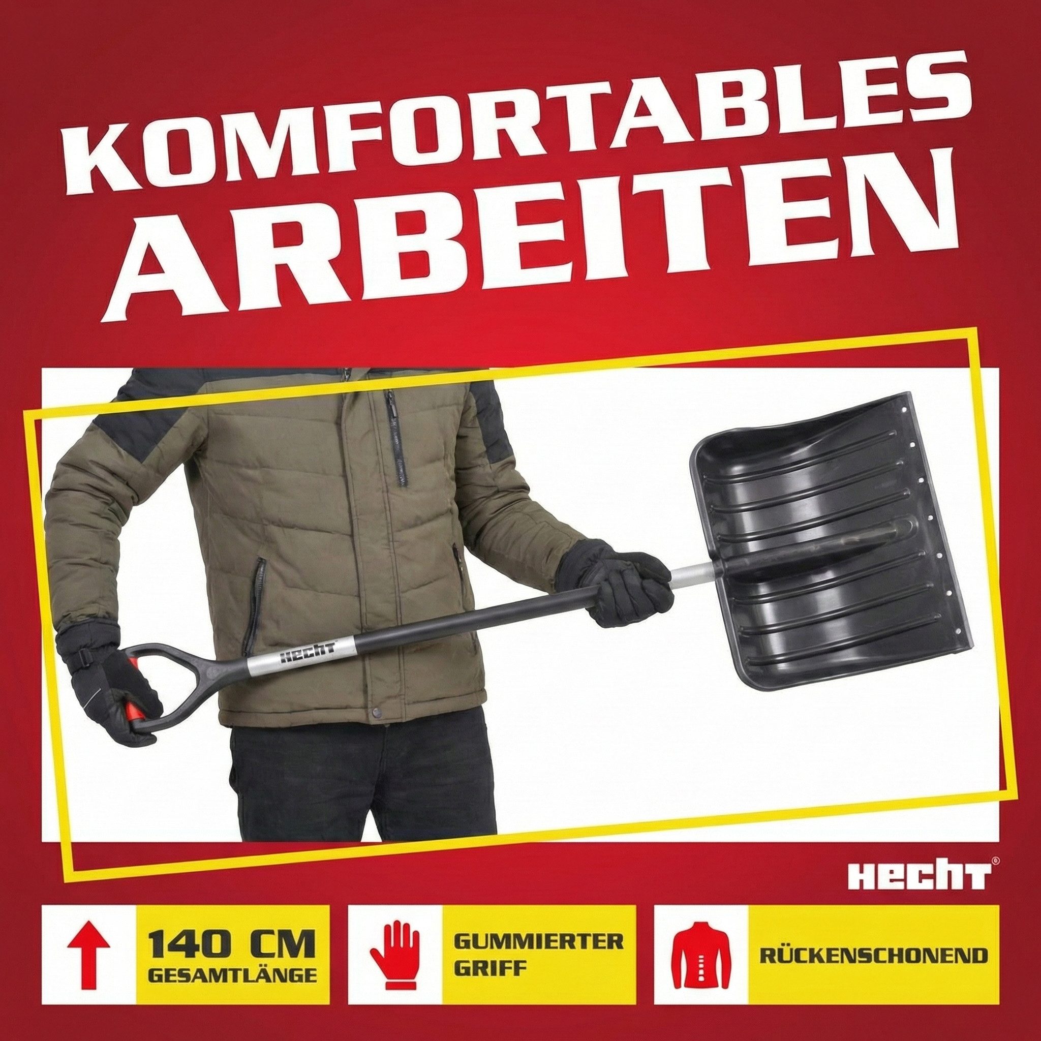 Hecht Schneeschieber Schneeschaufel Schneeschippe 5400 GT, 54,00 cm Arbeitsbreite, mit 106,00 cm langem Stiel, Stahlprofilkante - Kunststoff - Hohe Ränder