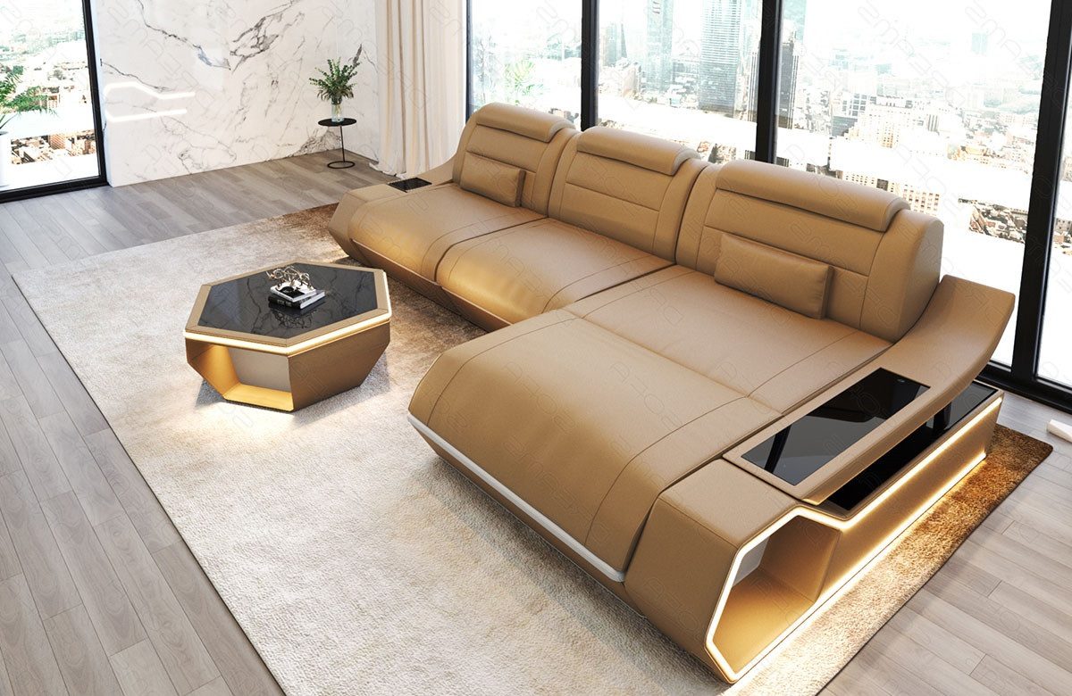 Sofa Dreams Ecksofa Leder Sofa Couch Toscano L Form Ledercouch, LED Beleuchtung
