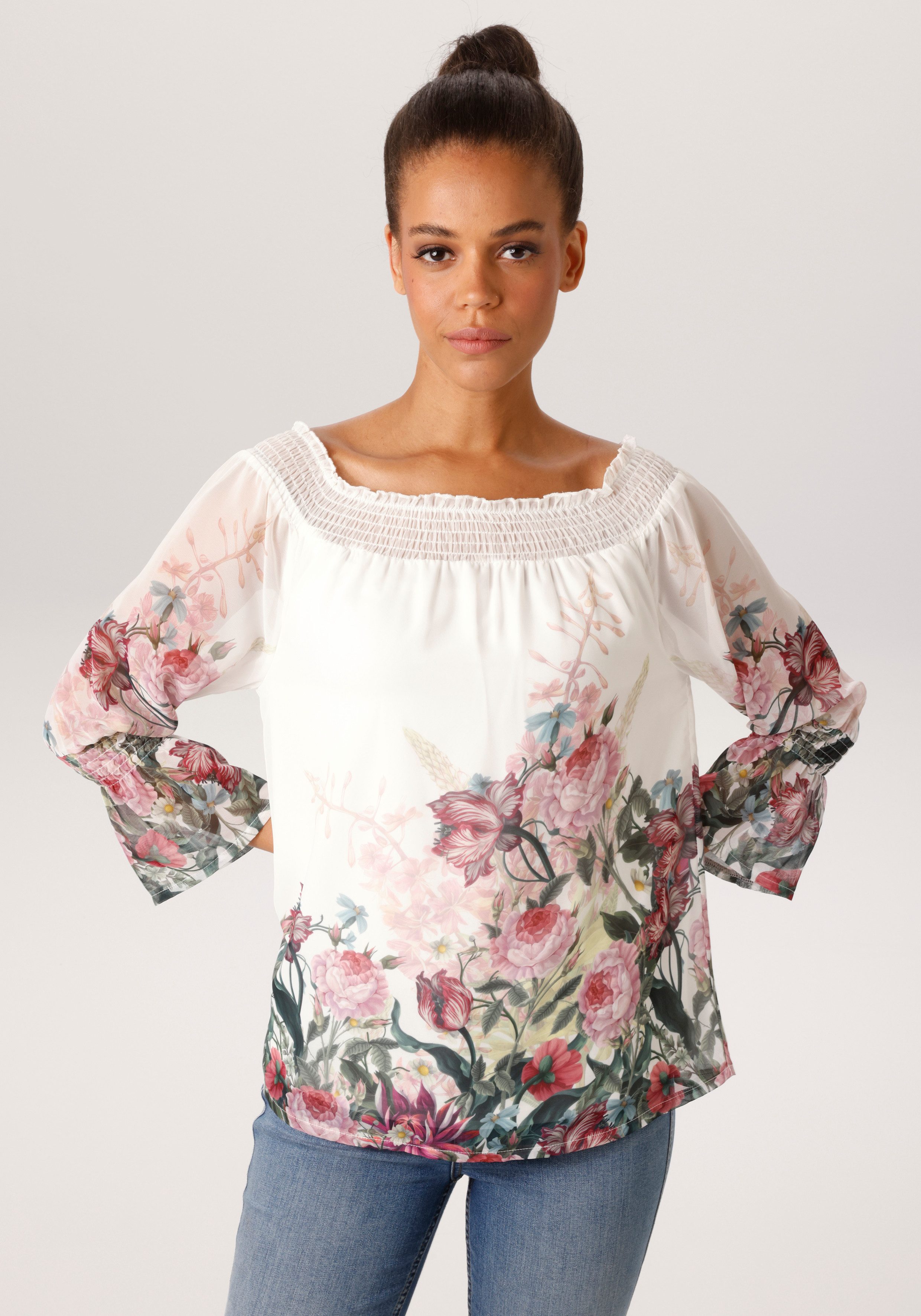 Aniston CASUAL Schlupfbluse mit bunten Blumen kunstvoll bedruckt - NEUE KOL günstig online kaufen