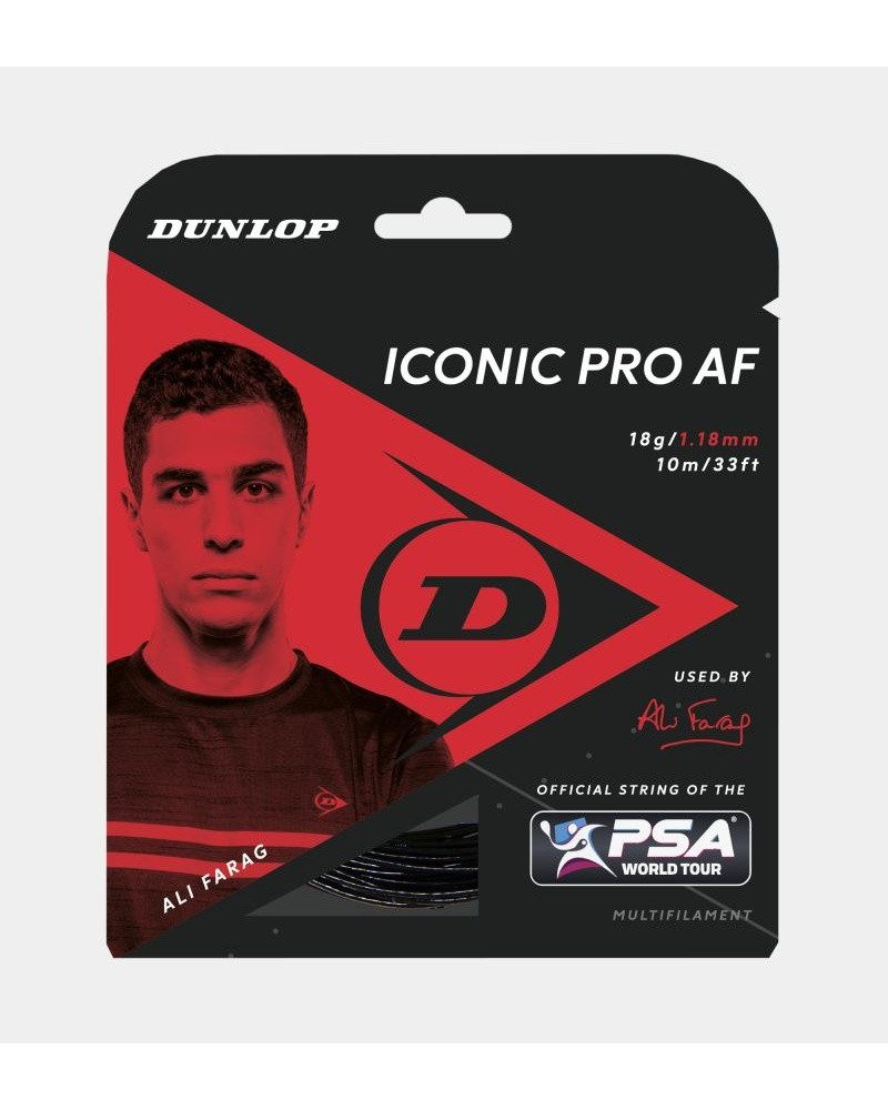 Dunlop Squashsaite Iconic Pro AF (Kontrolle/Gefühl) schwarz 10m Set, Saitendicke: 1.18