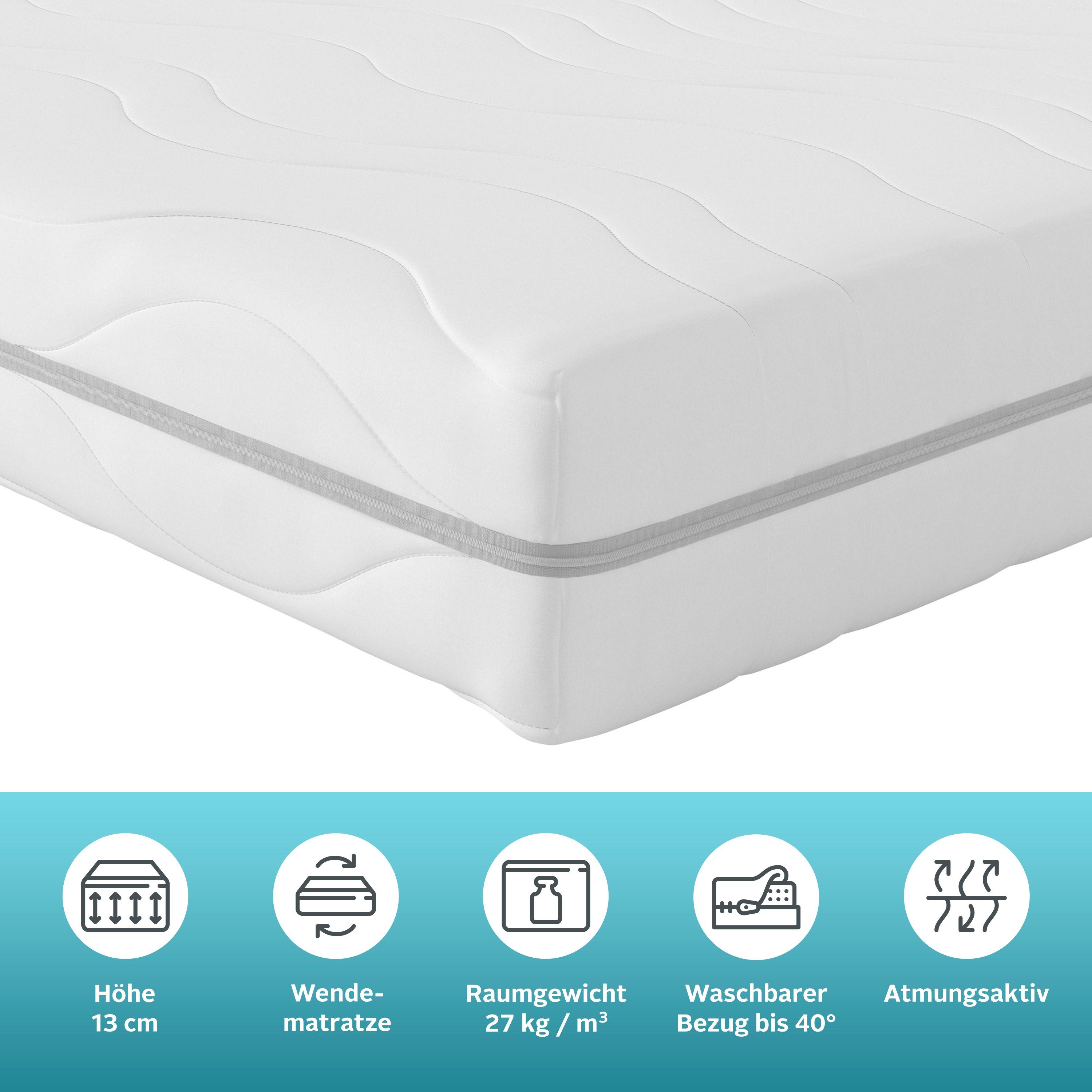 Komfortschaummatratze Fjord, 7-Zonen Matratze 90x200 cm, 140x200 cm & weitere Größen, OTTO home, 13 cm hoch, Matratze, atmungsaktiv, allergiker geeignet (für Hausstauballergiker)