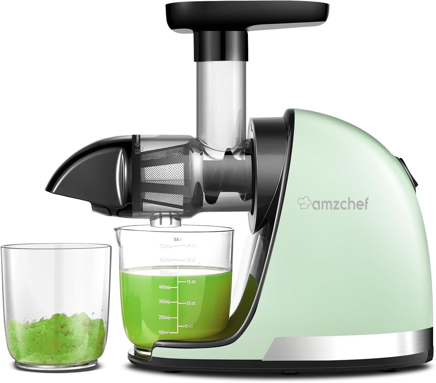 AMZCHEF Slow Juicer ZM1501 Entsafter für Obst & Gemüse 4-in-1 Saftpresse Edelstahlfilter, 150 W, 4-in-1, Schneckentechnologie, BPA-frei, Umkehrfunktion, leiser Betrieb