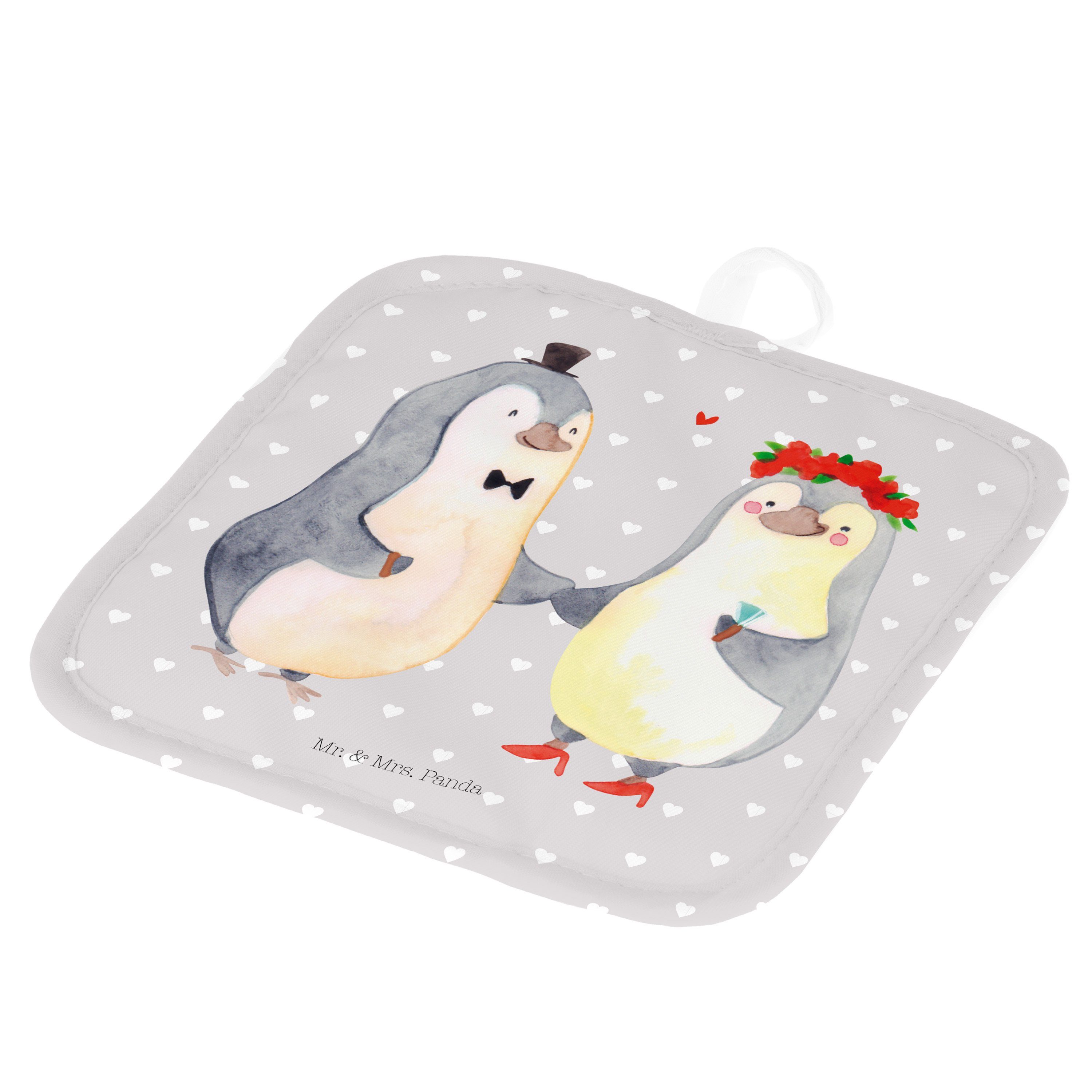 Pinguin - Geschenk, Pastell Mrs. Paar, Topflappen (1-tlg) Grau Heirat - Topflappen Mr. & Spruch, Panda mit