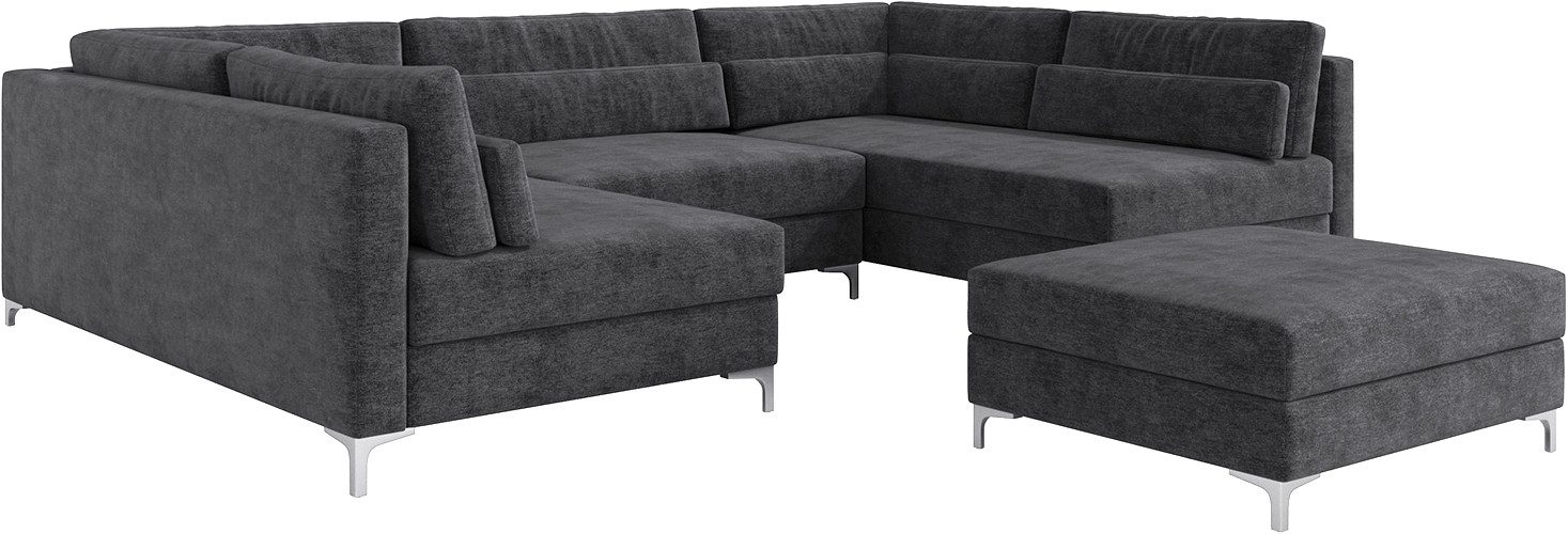 DELIFE Wohnlandschaft Elio, Mikrofaser Graphite 300x185 cm mit Hocker Wohnlandschaft