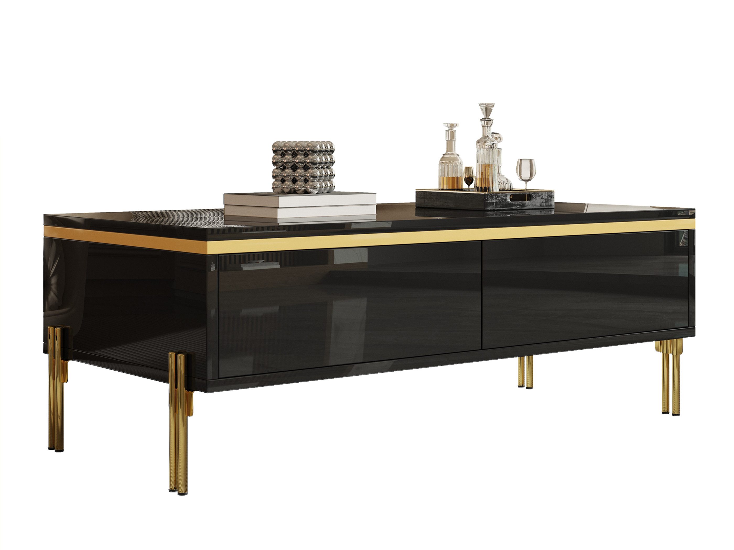 SeedWave Lowboard Wohnzimmerset mit Hochglanzfronten, 170cm TV-Schrank, 100cm Couchtisch, griffloser Sofatisch mit Schubladen, Metallfüßen